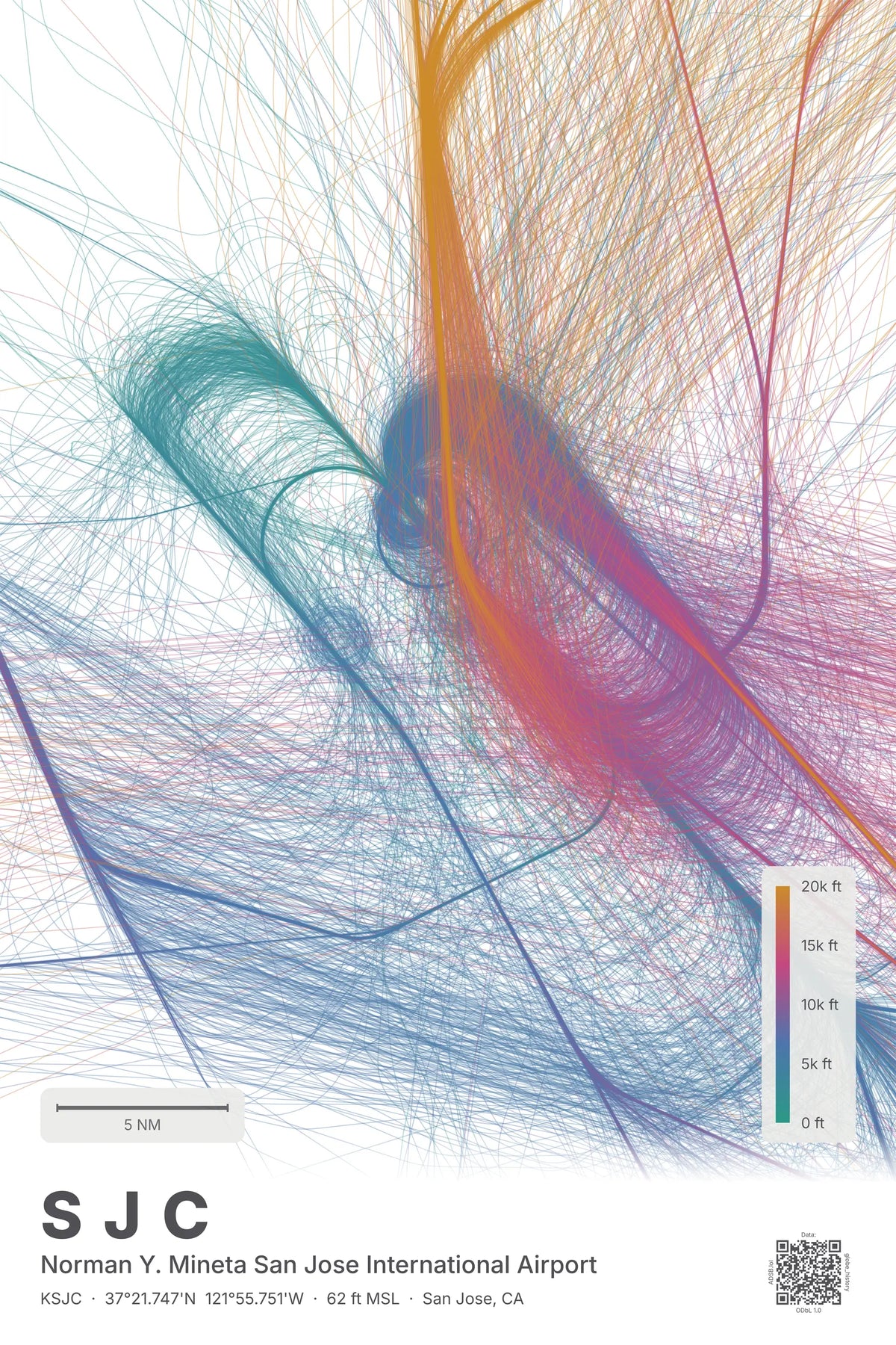 SJC flight path map — Aurora theme · Light
