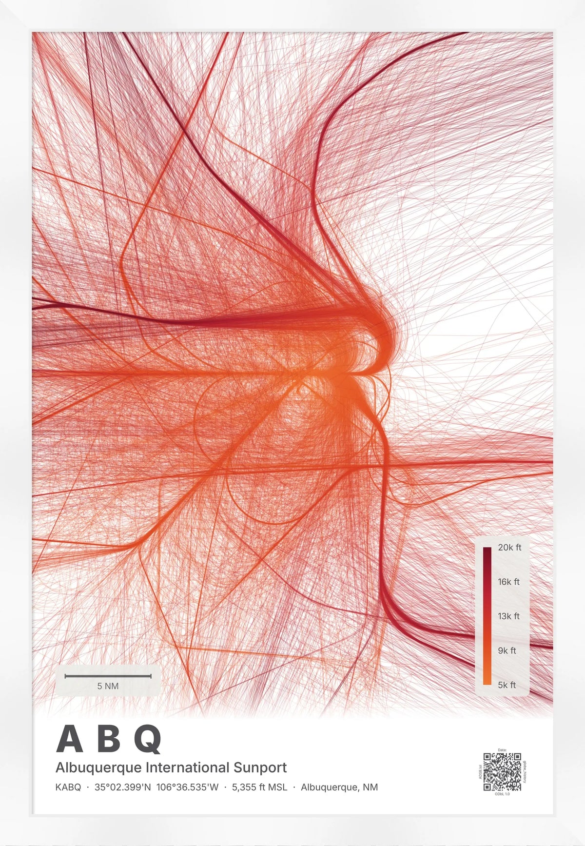 ABQ flight path map — Inferno theme · Light [material:framed_white]