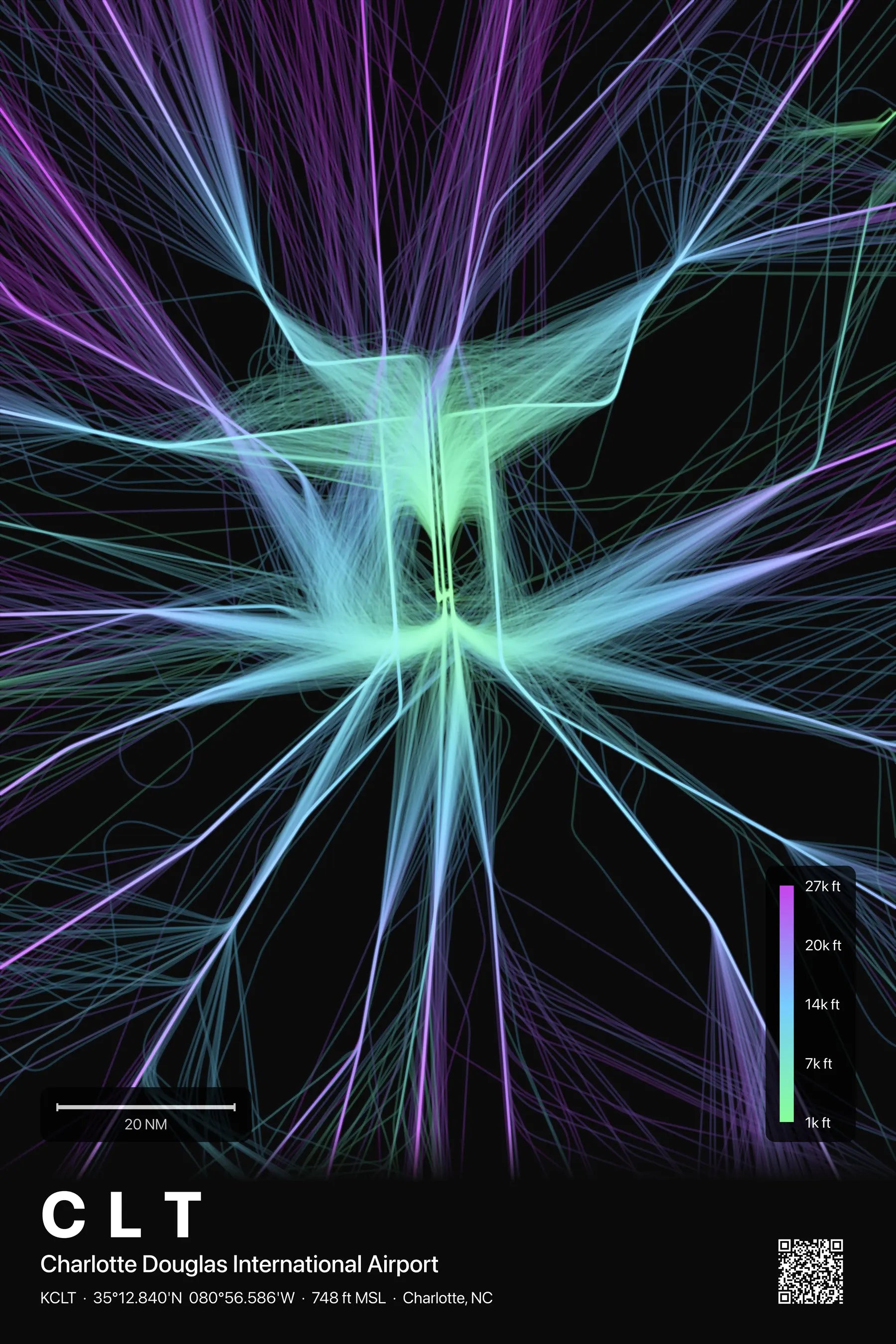 CLT flight path print — Prism theme · Dark