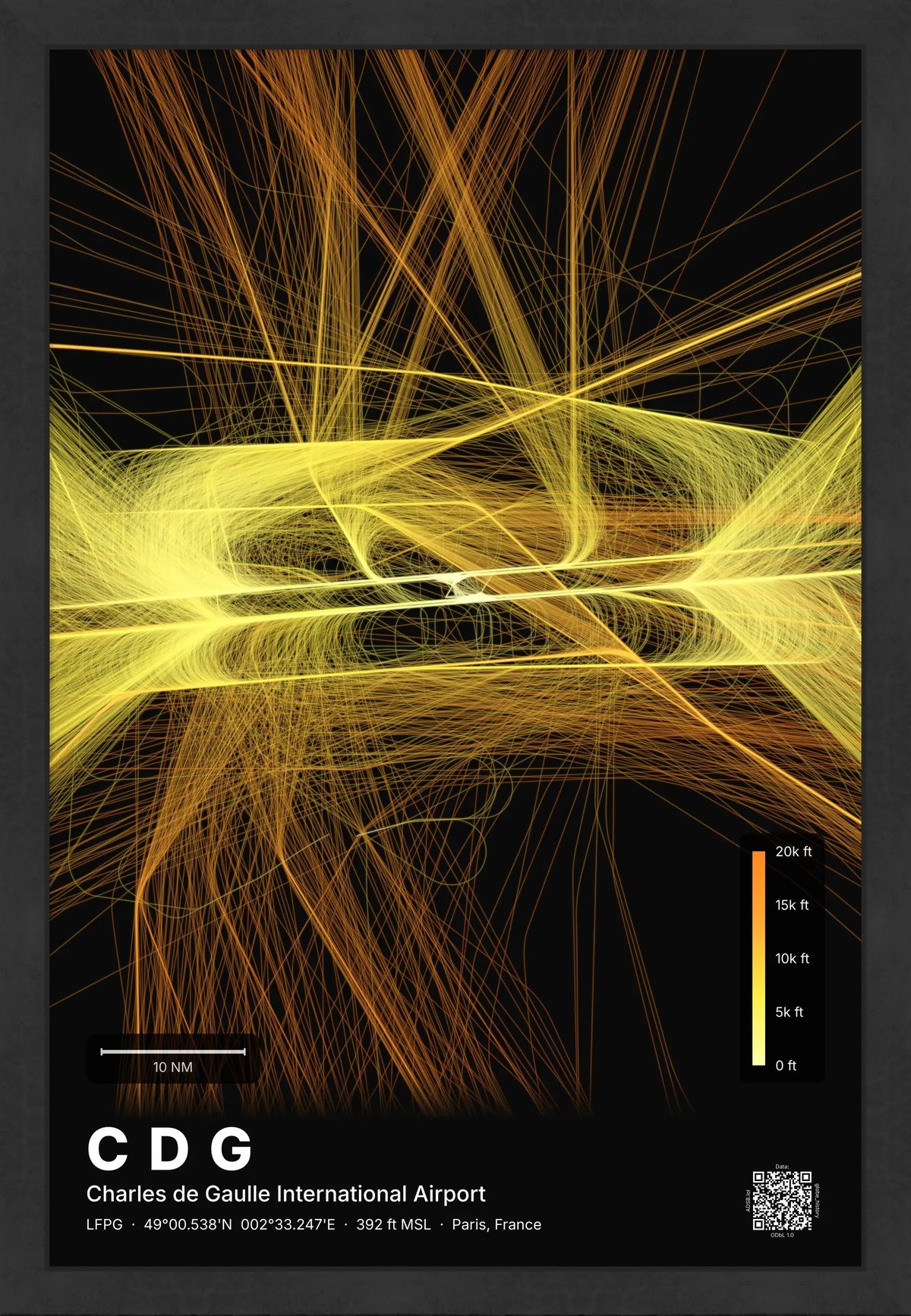 CDG flight path map — Solana theme · Dark [material:framed_black]