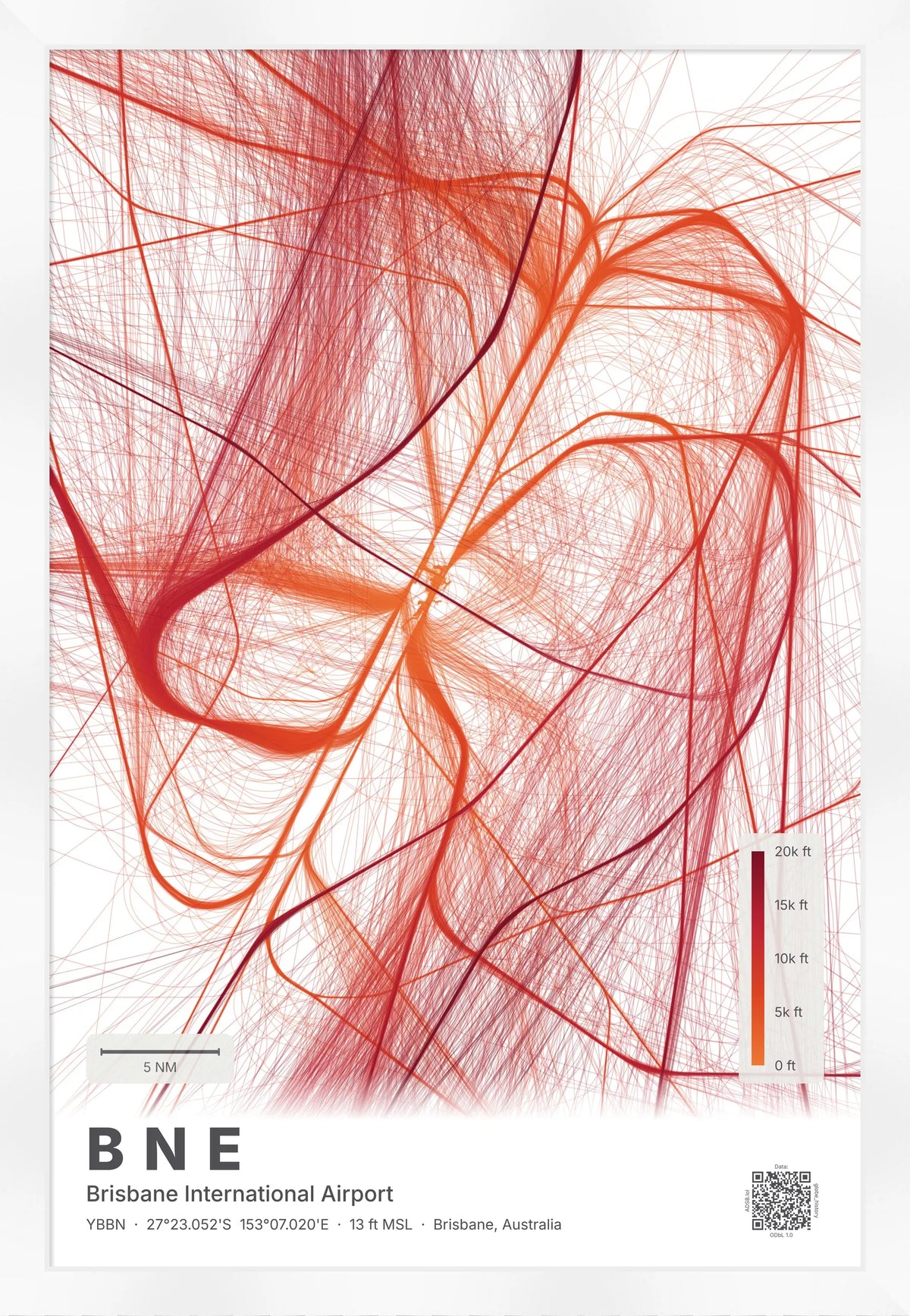 BNE flight path map — Inferno theme · Light [material:framed_white]