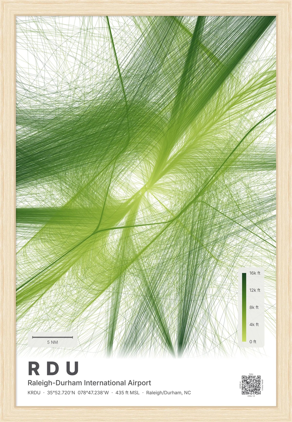 RDU flight path print — Citrus theme · Light [material:framed_natural]