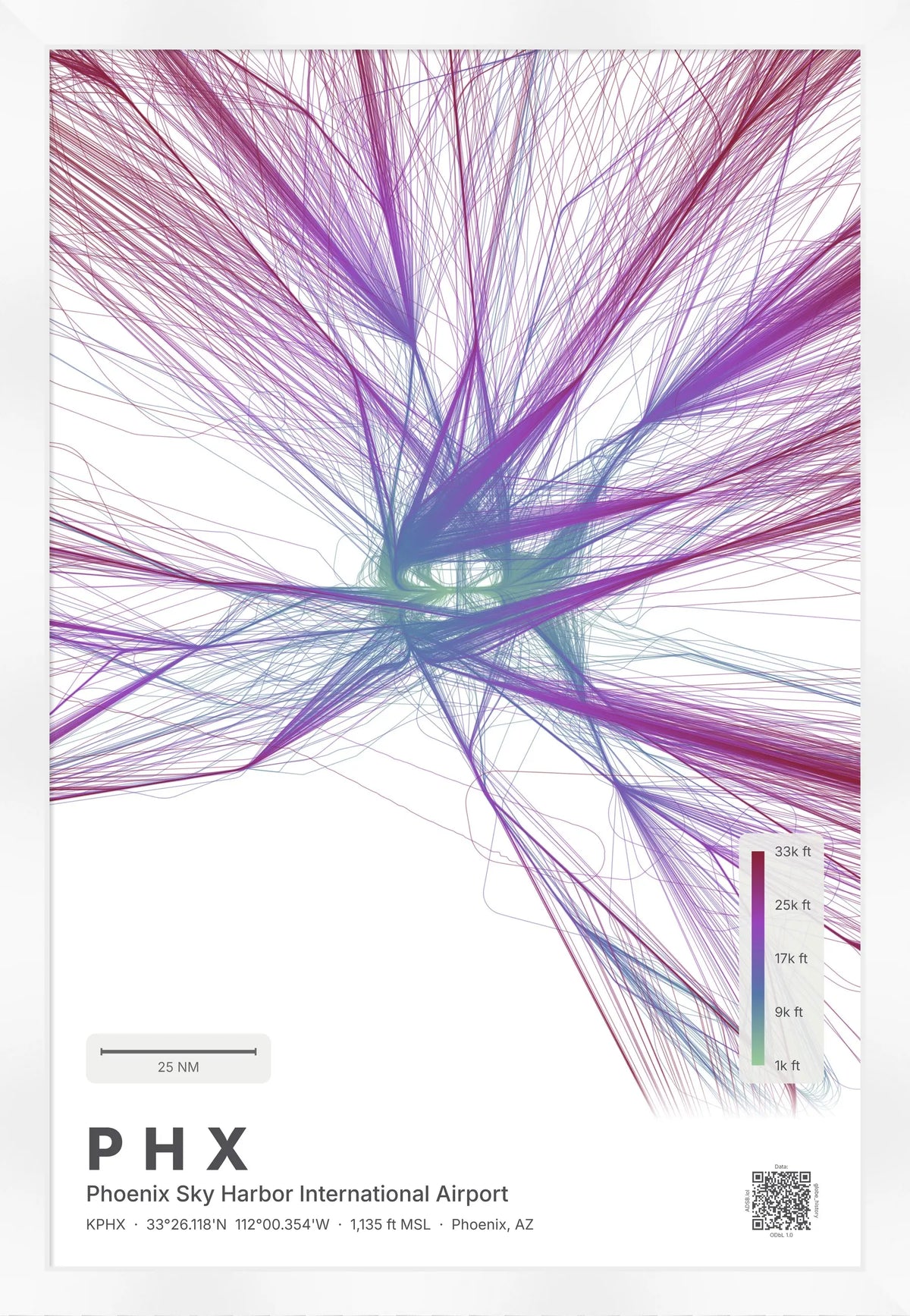 PHX flight path print — Prism theme · Light [material:framed_white]
