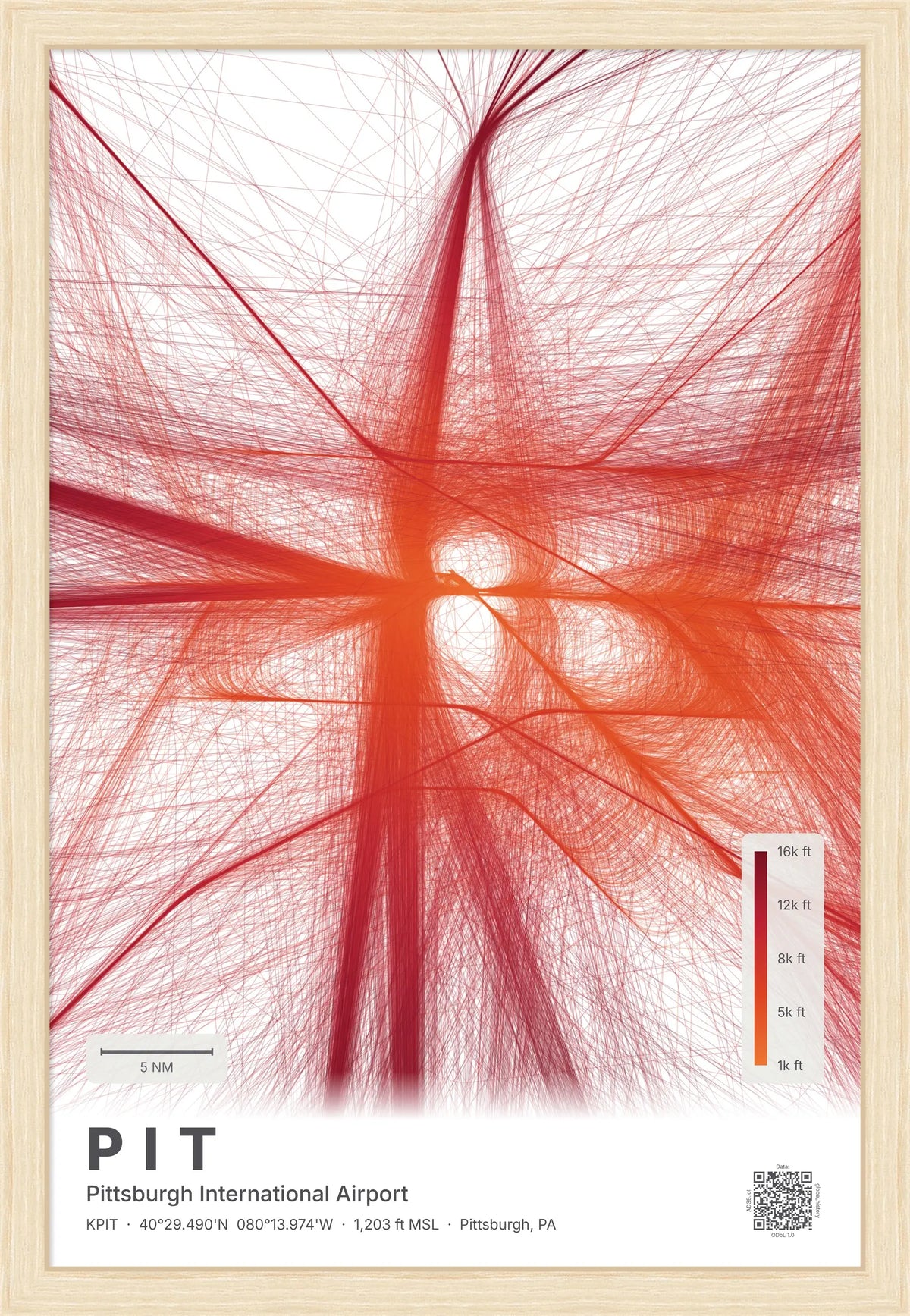 PIT flight path print — Inferno theme · Light [material:framed_natural]