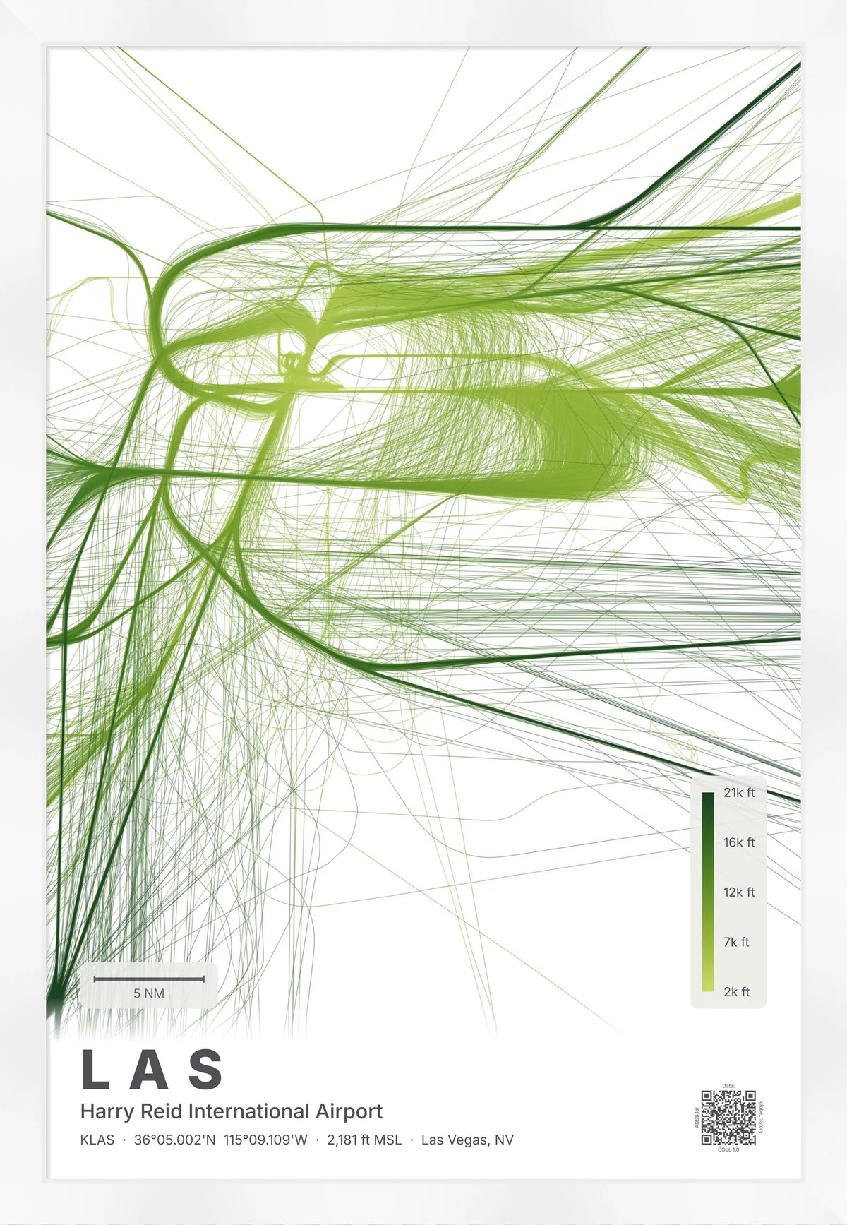 LAS flight path print — Citrus theme · Light [material:framed_white]