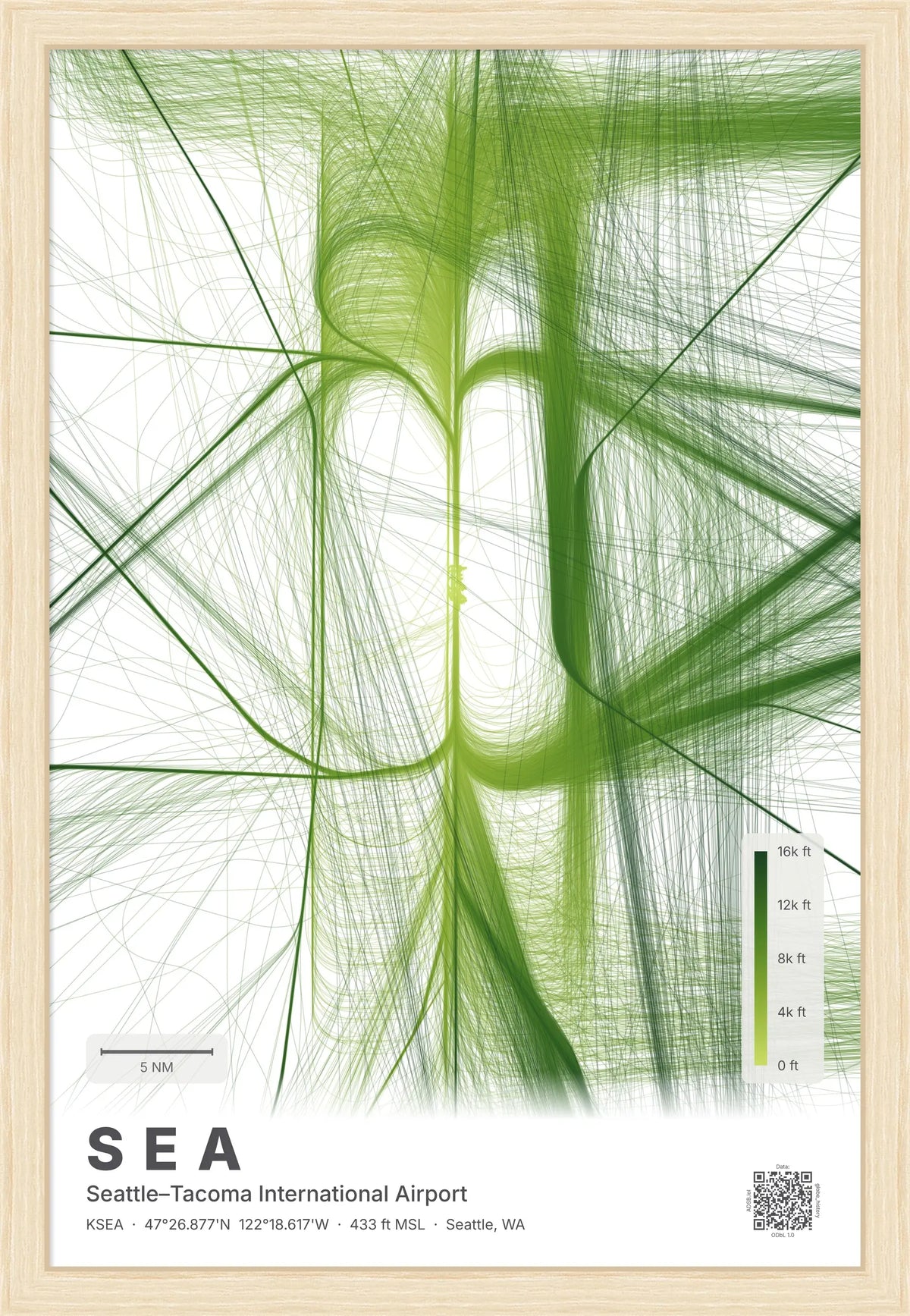 SEA flight path map — Citrus theme · Light [material:framed_natural]