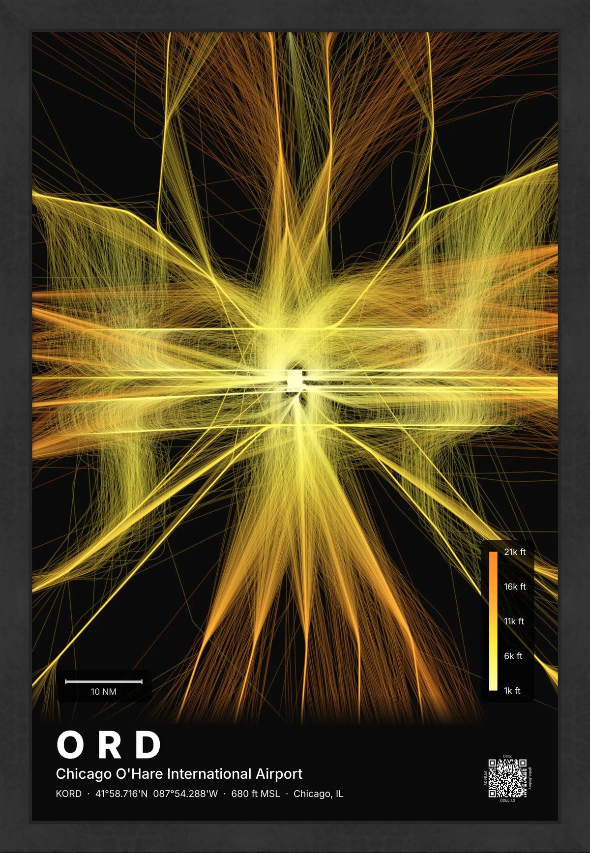 ORD flight path map — Solana theme · Dark [material:framed_black]