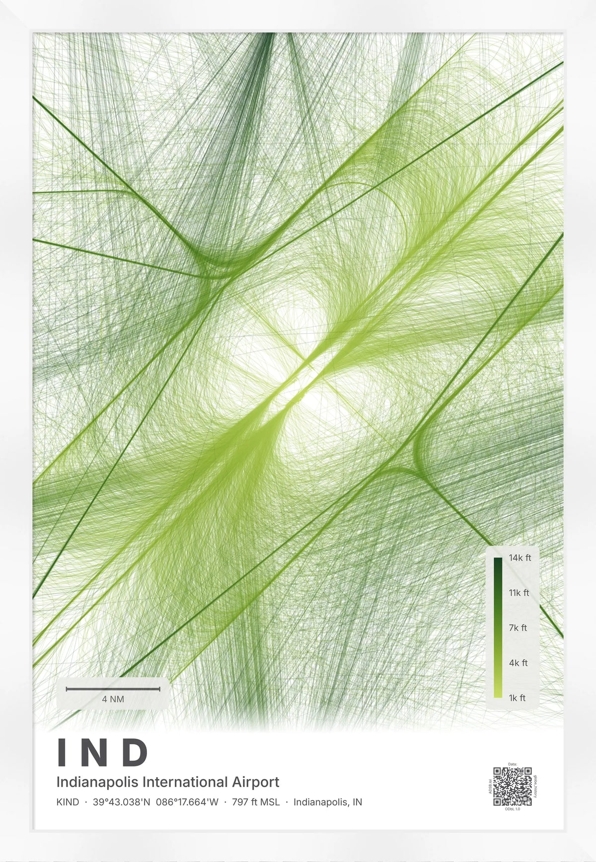 IND flight path print — Citrus theme · Light [material:framed_white]