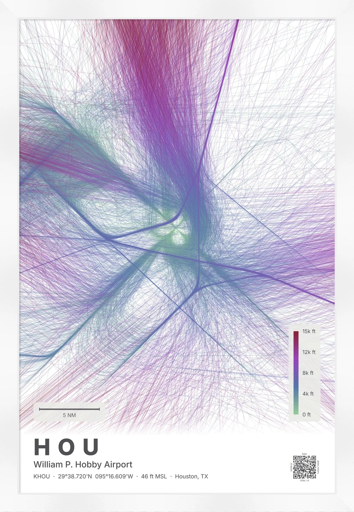HOU flight path print — Prism theme · Light [material:framed_white]