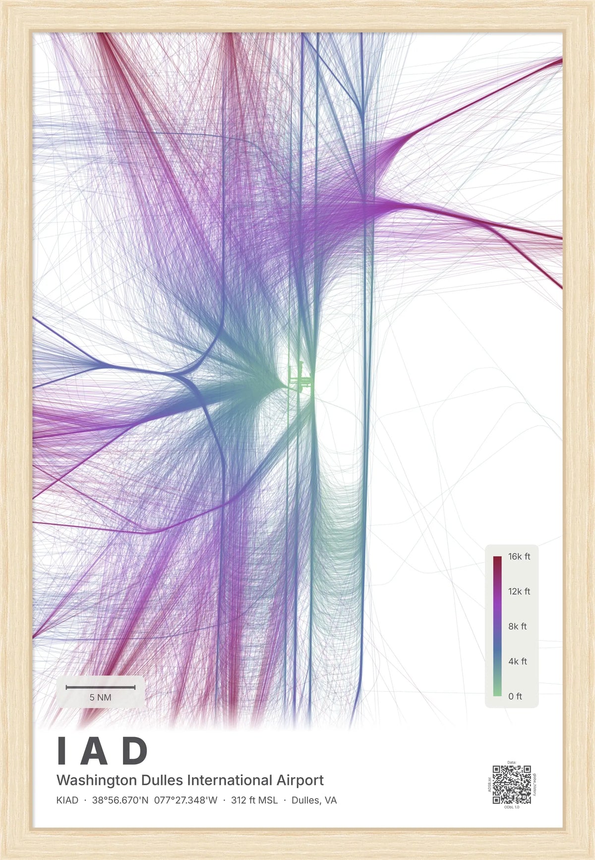 IAD flight path print — Prism theme · Light [material:framed_natural]