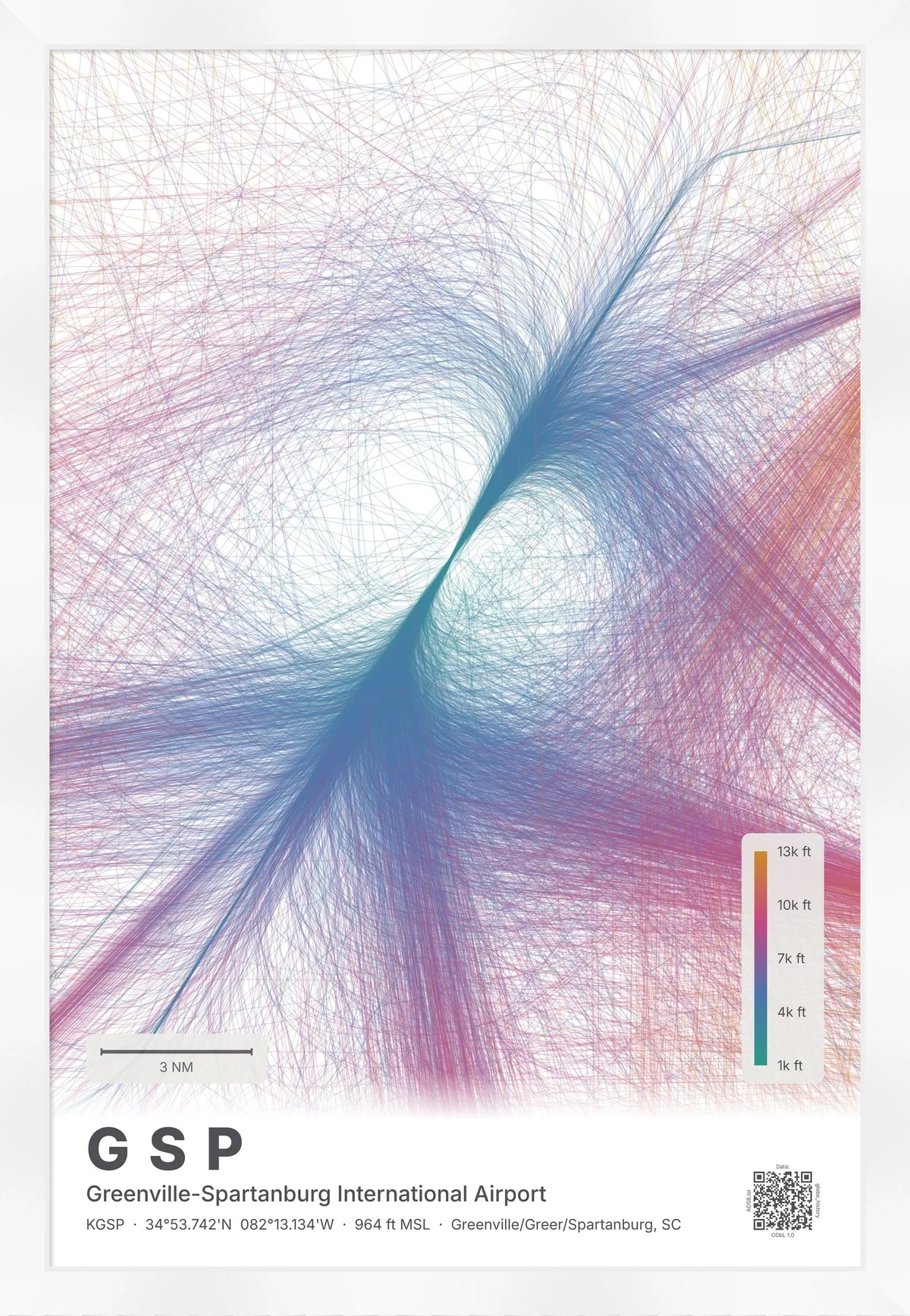 GSP flight path print — Aurora theme · Light [material:framed_white]