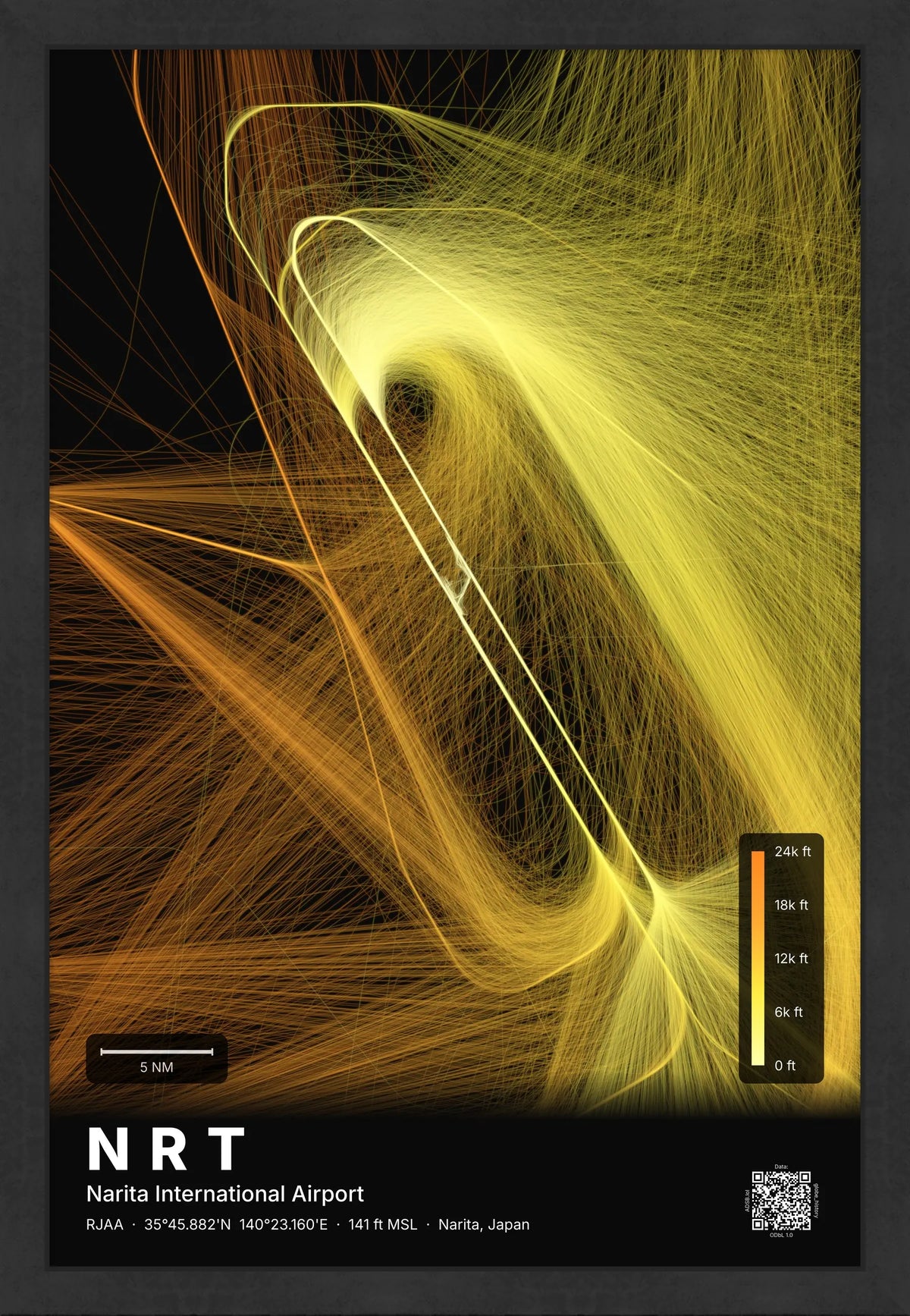 NRT flight path map — Solana theme · Dark [material:framed_black]