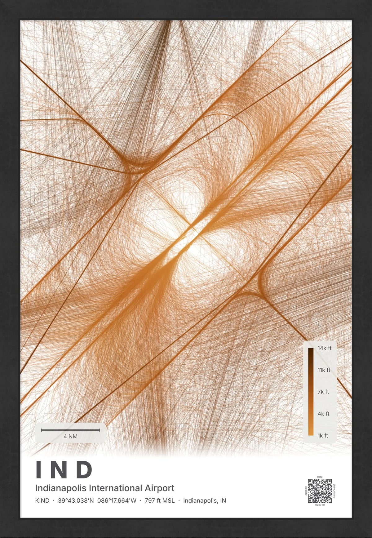 IND flight path print — Solana theme · Light [material:framed_black]