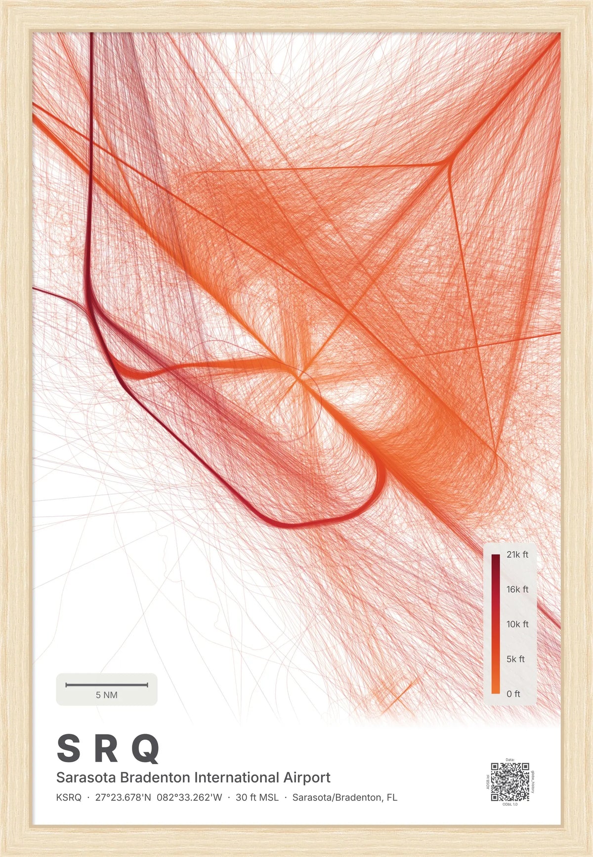 SRQ flight path print — Inferno theme · Light [material:framed_natural]