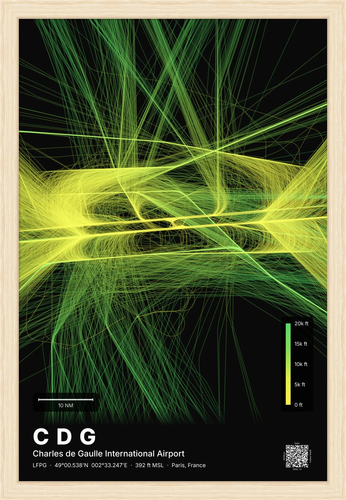 CDG flight path map — Citrus theme · Dark [material:framed_natural]