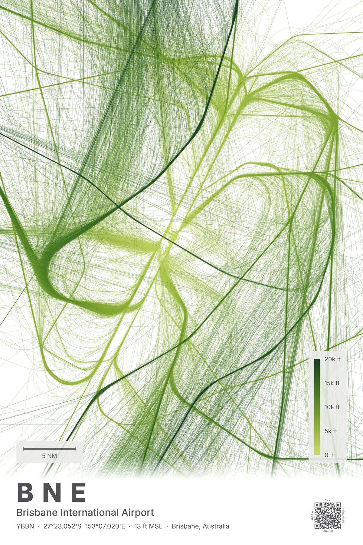 BNE flight path map — Citrus theme · Light