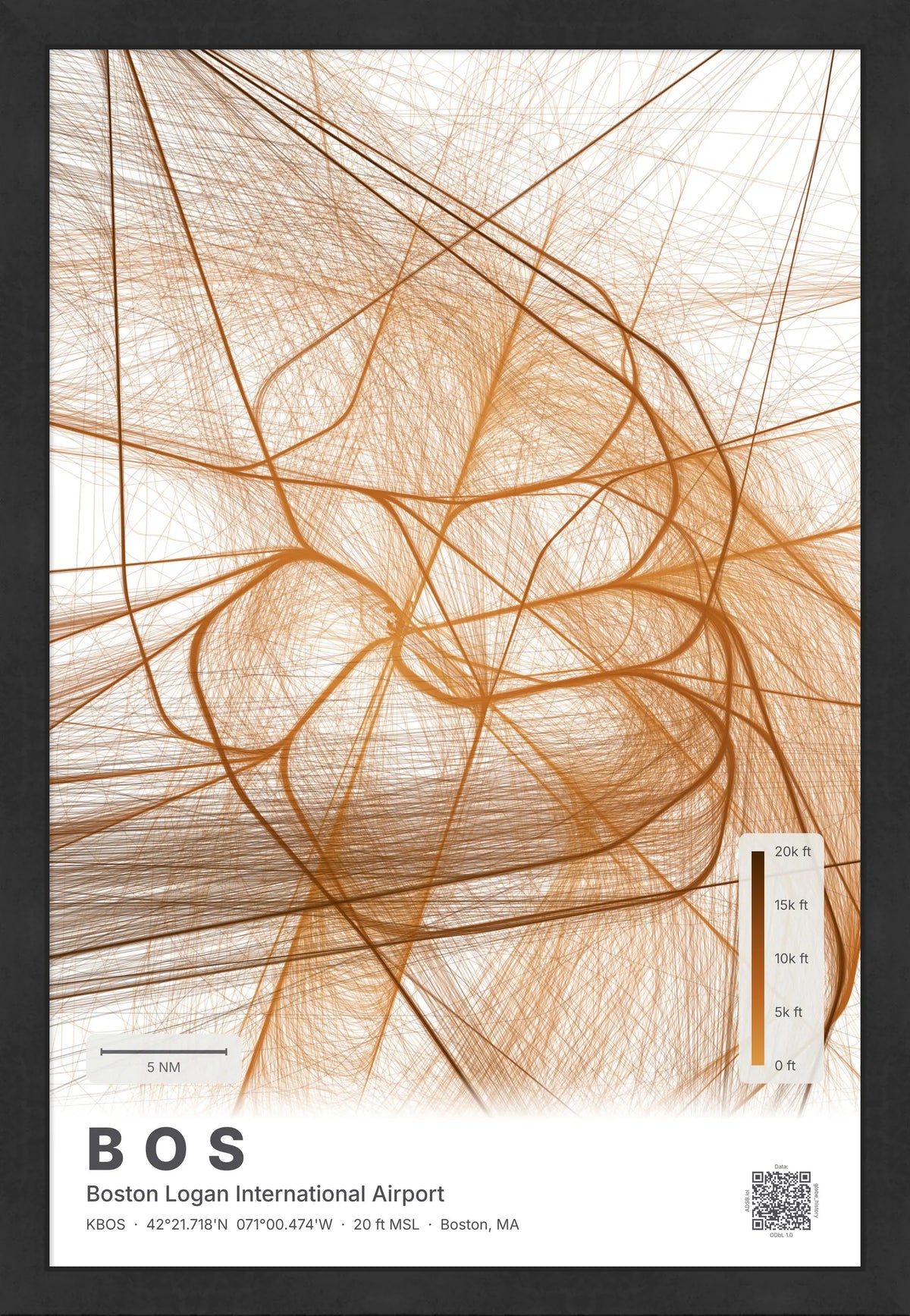 BOS flight path print — Solana theme · Light [material:framed_black]