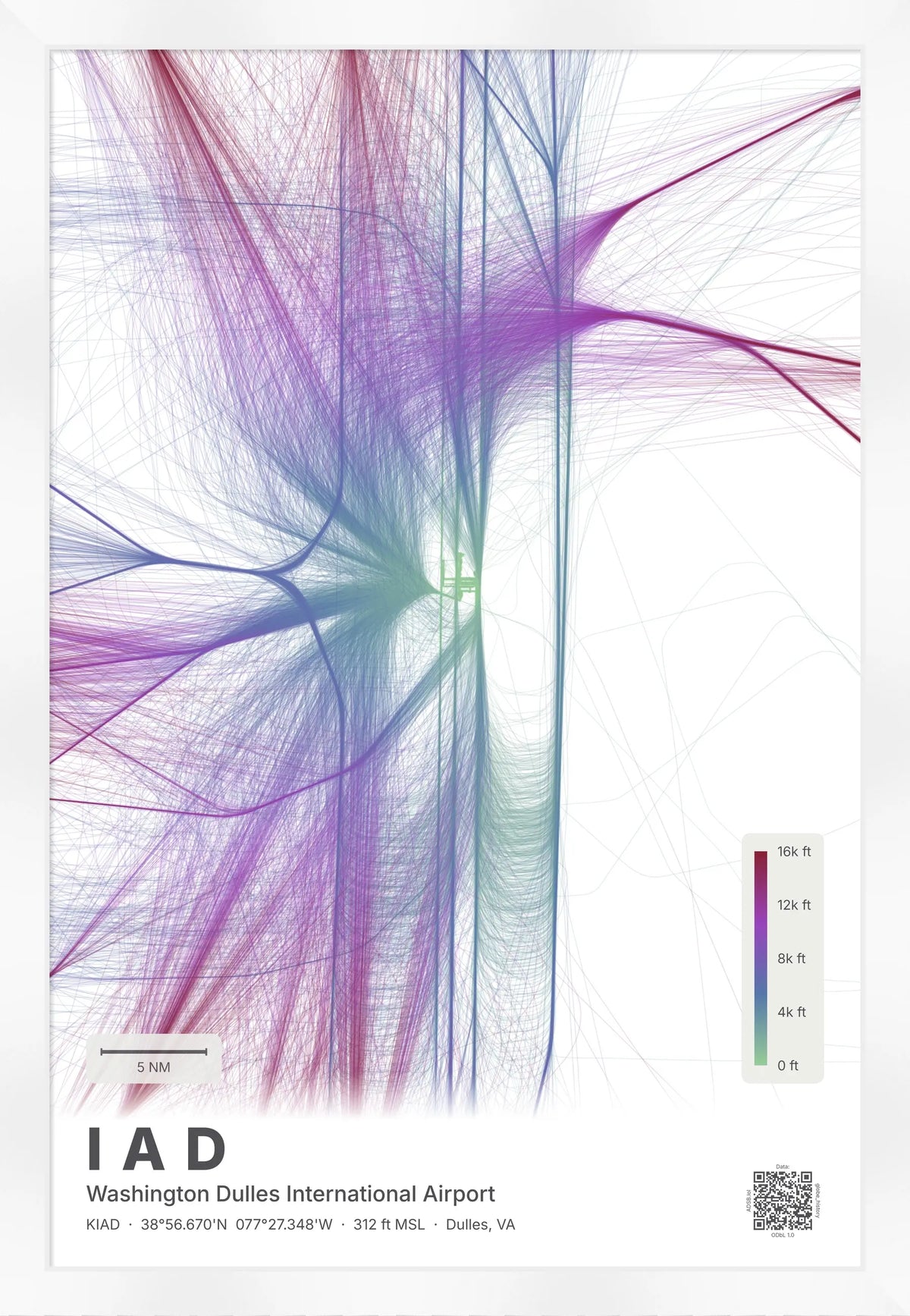 IAD flight path print — Prism theme · Light [material:framed_white]