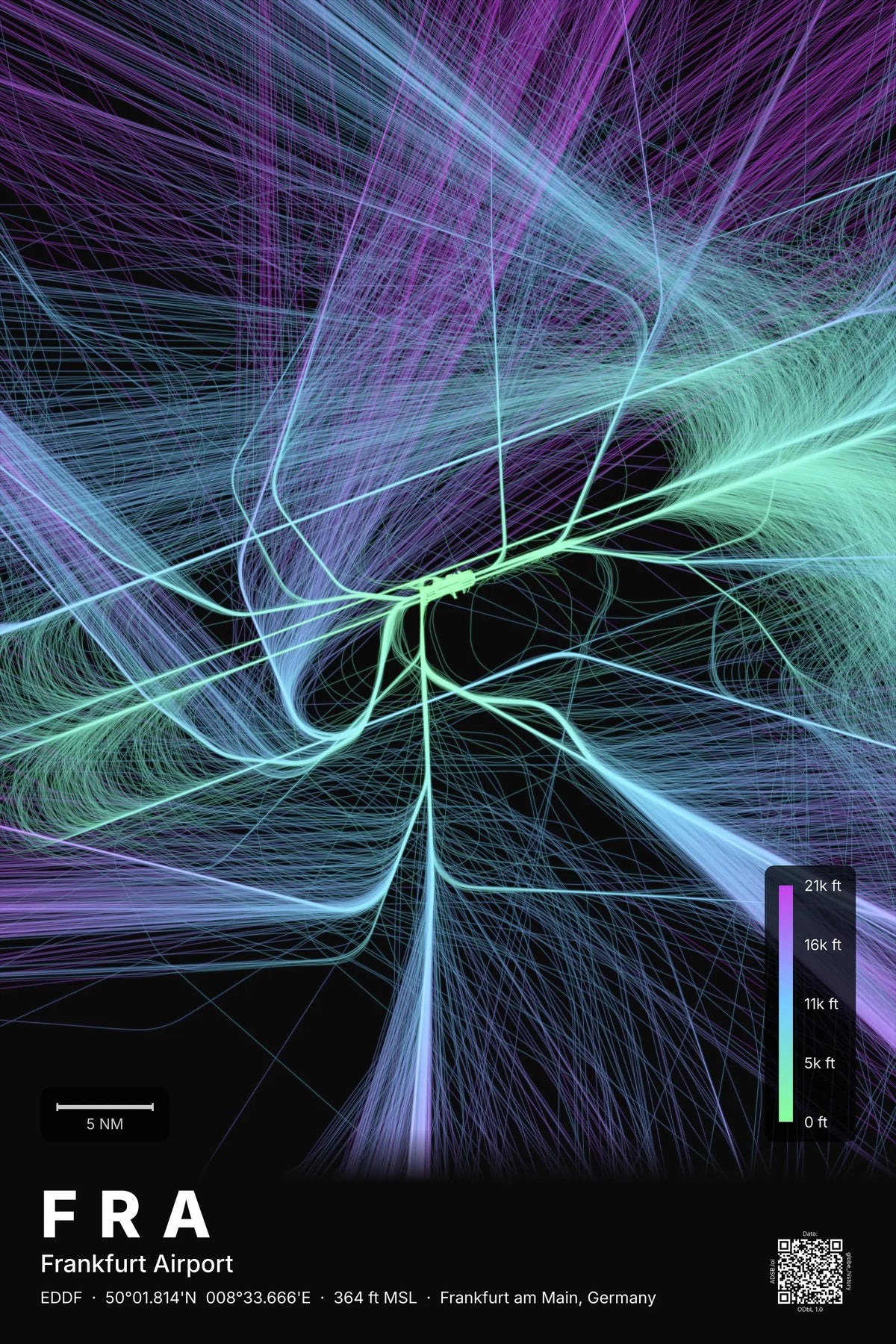 FRA flight path map — Prism theme · Dark
