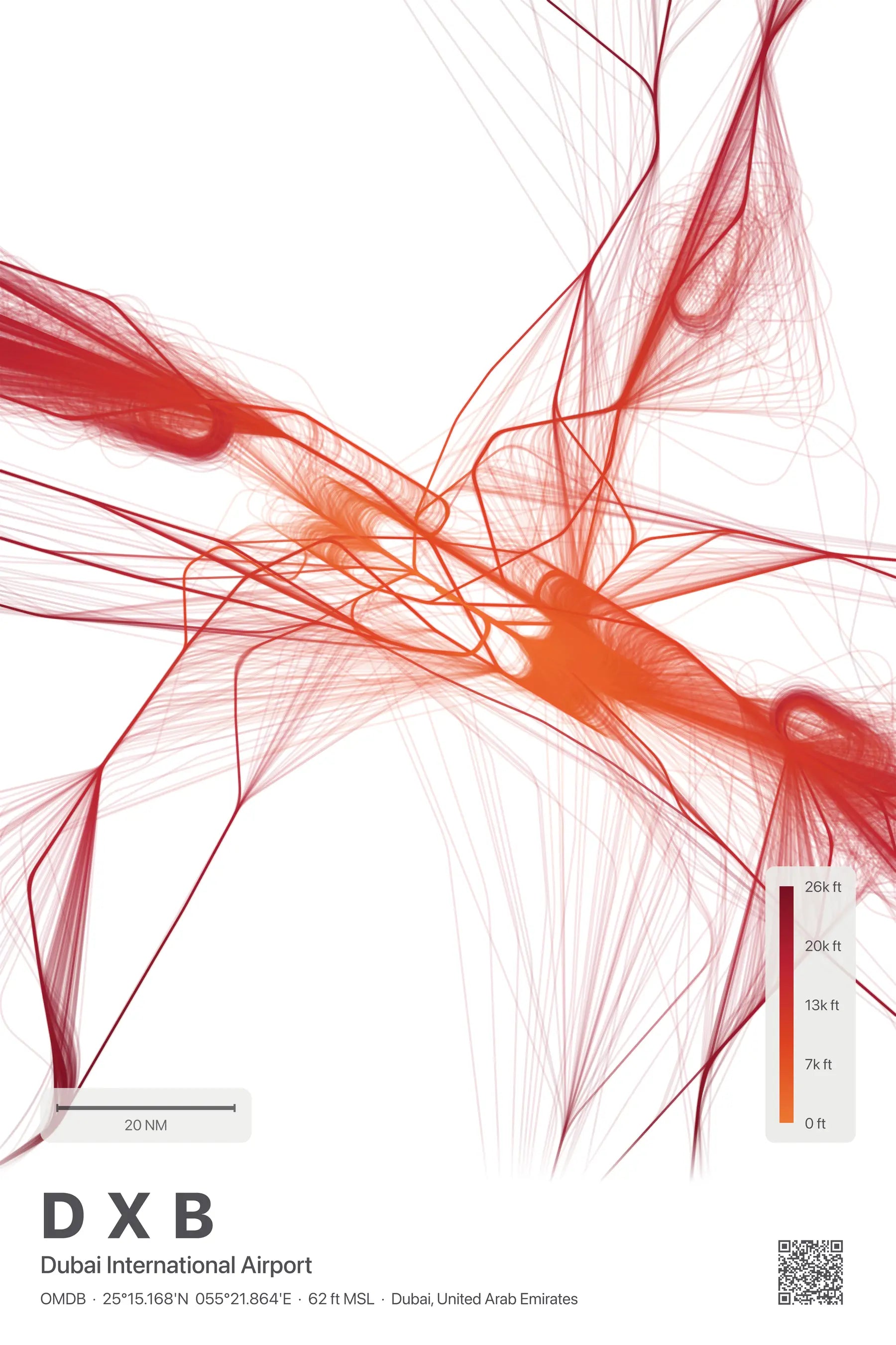 DXB flight path print — Inferno theme · Light