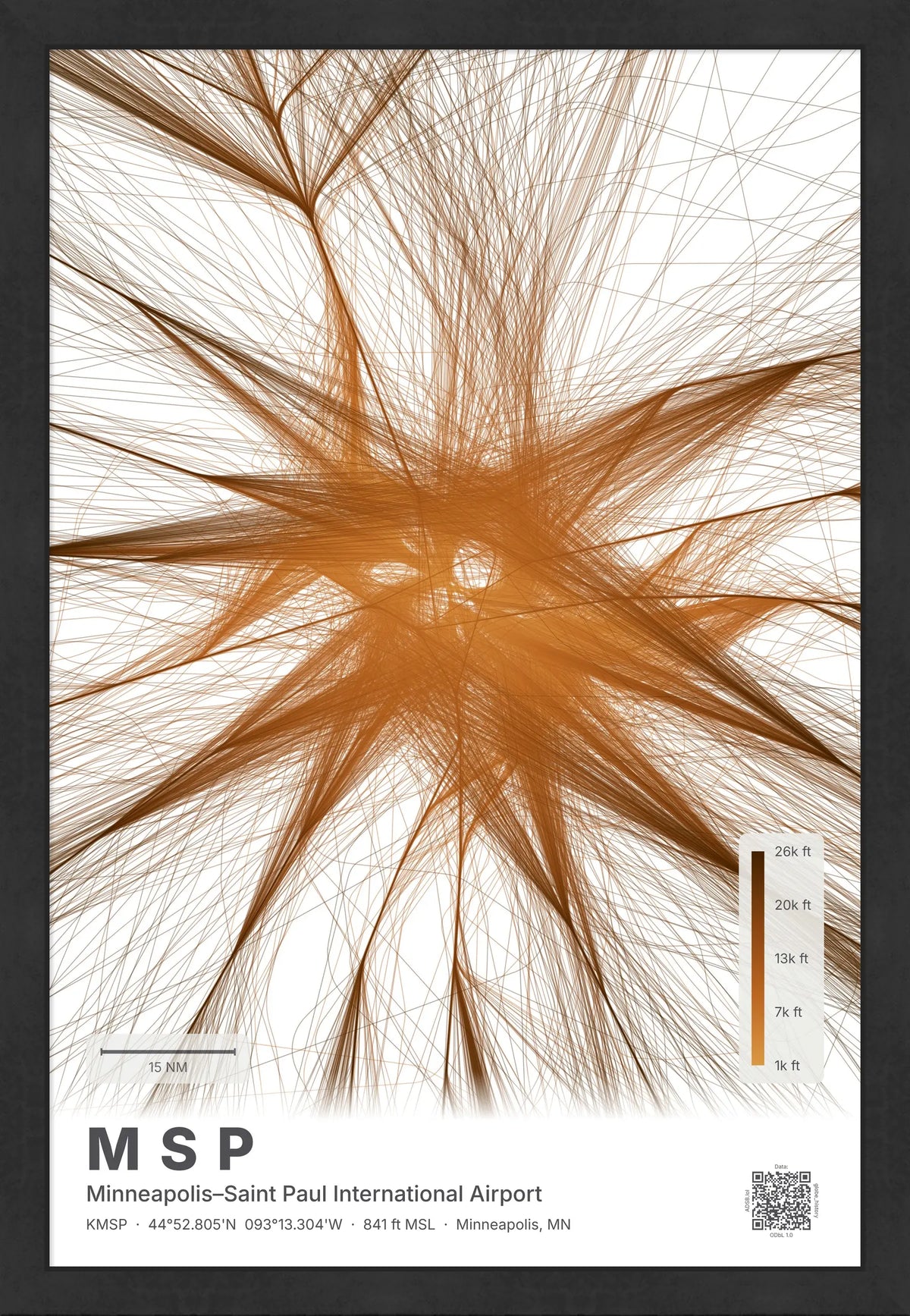 MSP flight path print — Solana theme · Light [material:framed_black]