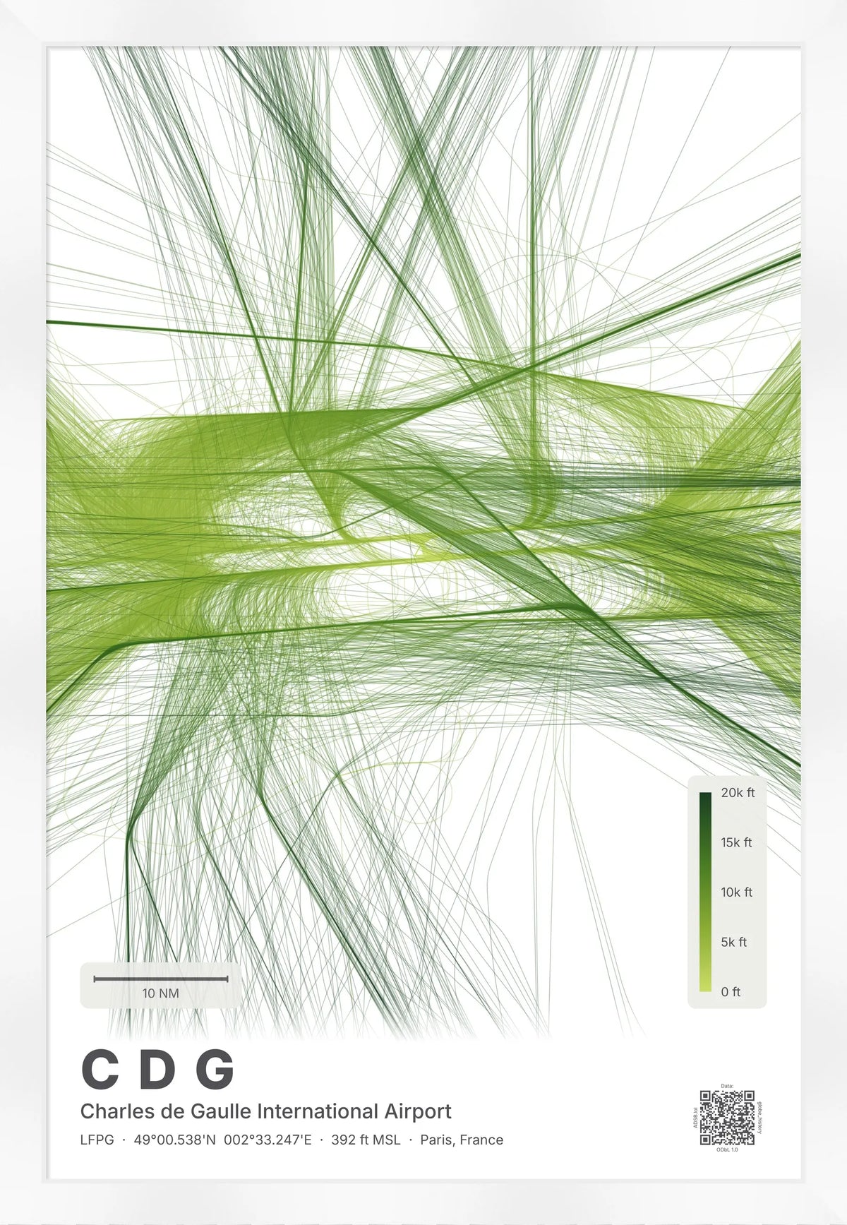 CDG flight path map — Citrus theme · Light [material:framed_white]