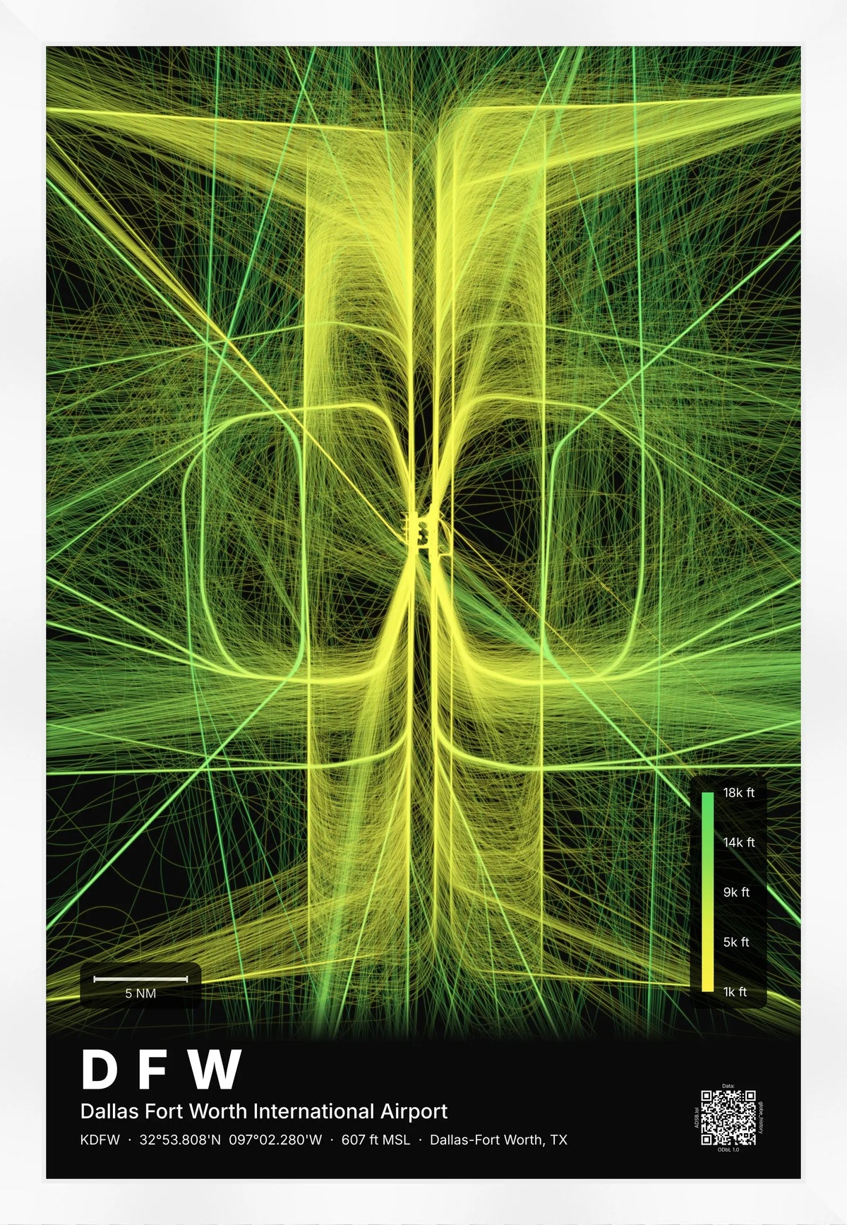 DFW flight path map — Citrus theme · Dark [material:framed_white]