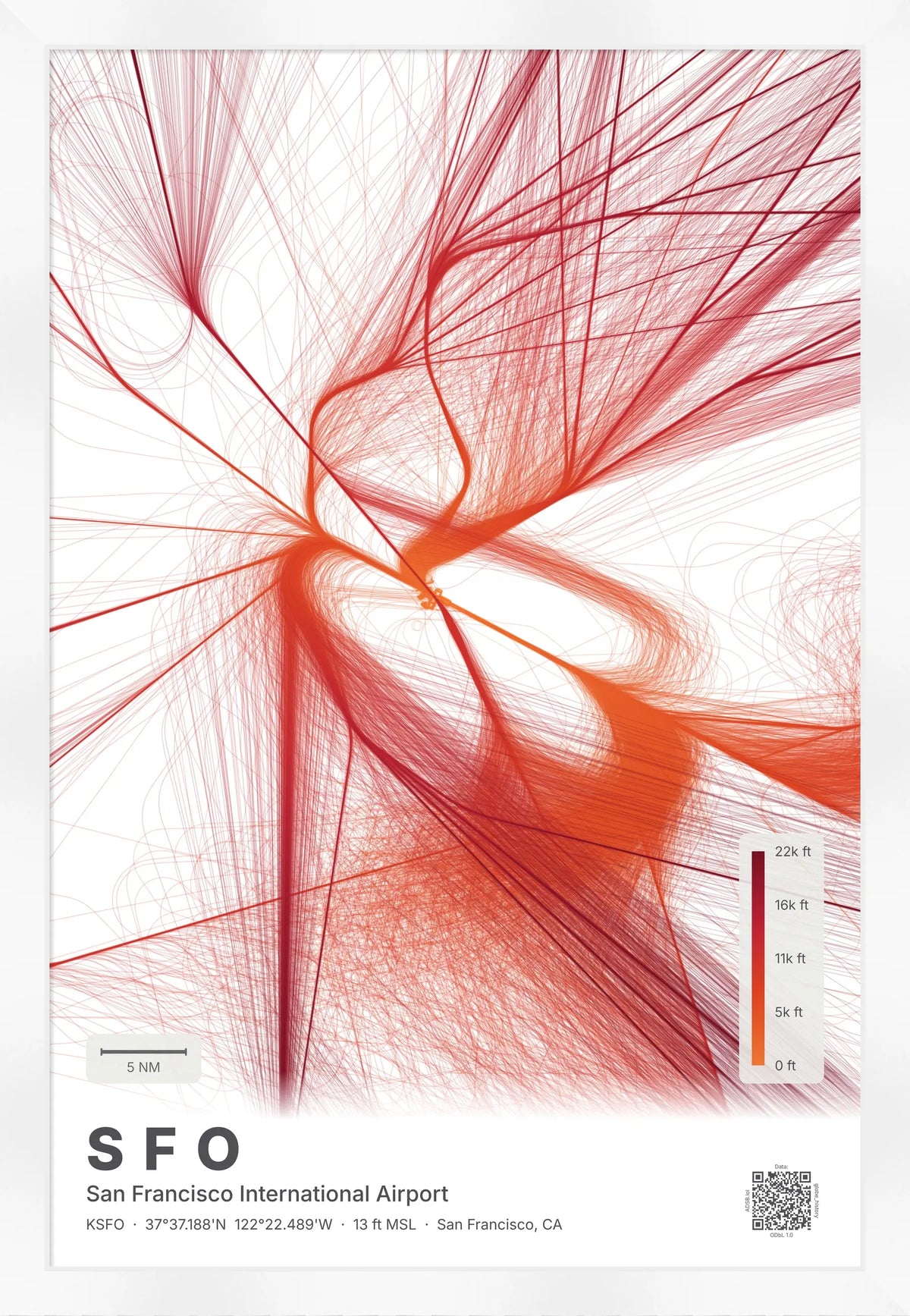 SFO flight path map — Inferno theme · Light [material:framed_white]