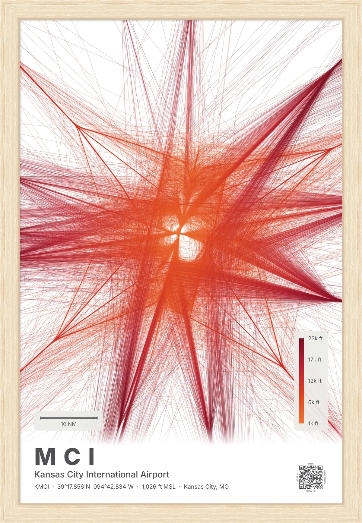 MCI flight path print — Inferno theme · Light [material:framed_natural]