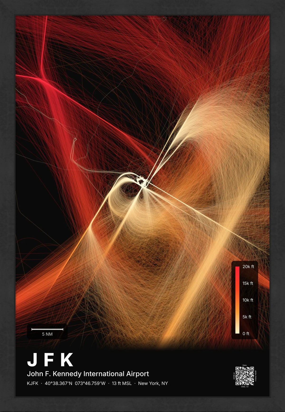 JFK flight path map — Inferno theme · Dark [material:framed_black]