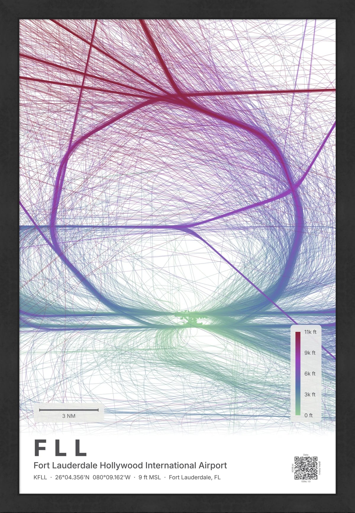 FLL flight path map — Prism theme · Light [material:framed_black]
