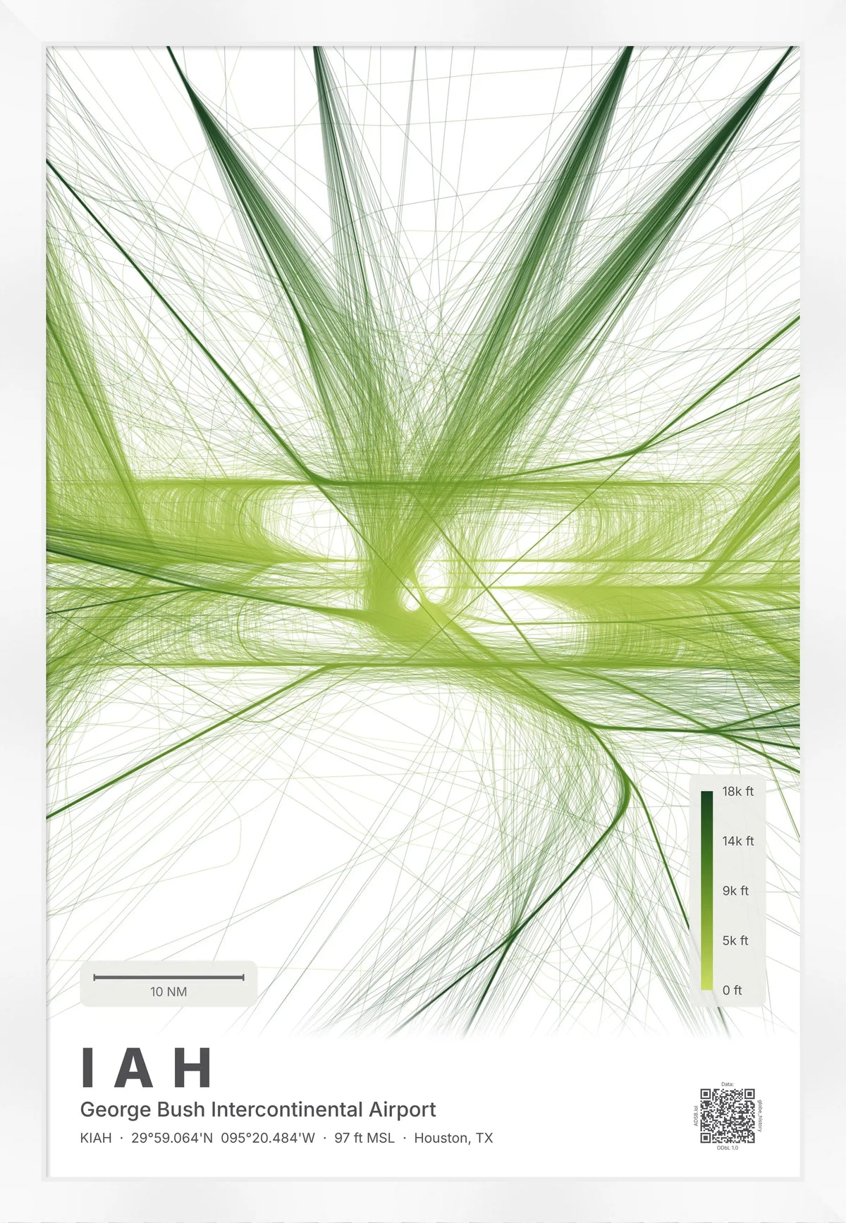 IAH flight path print — Citrus theme · Light [material:framed_white]