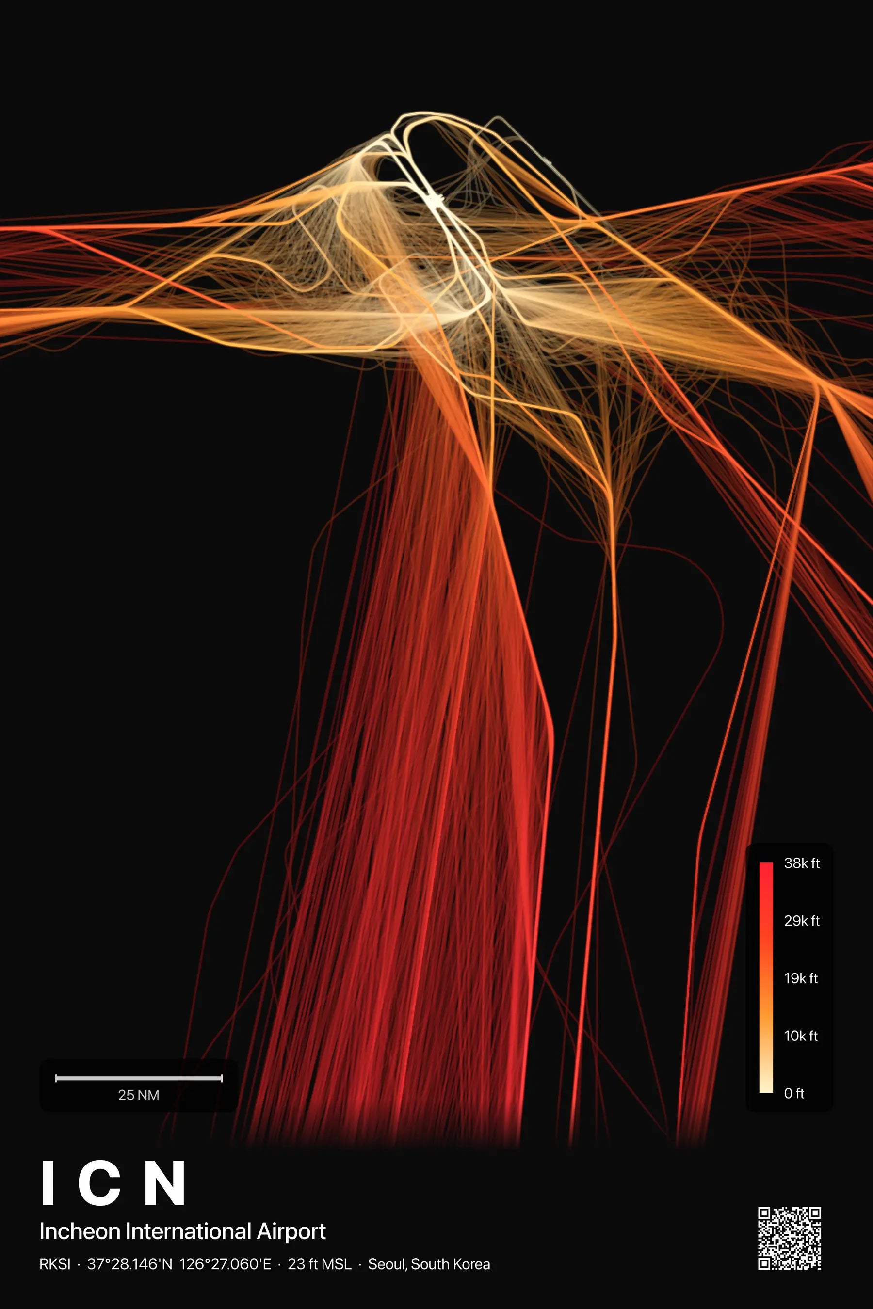 ICN flight path print — Inferno theme · Dark