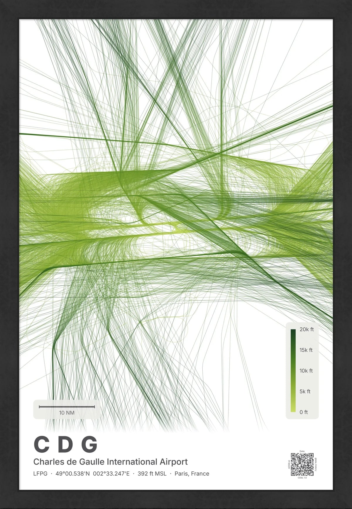 CDG flight path map — Citrus theme · Light [material:framed_black]