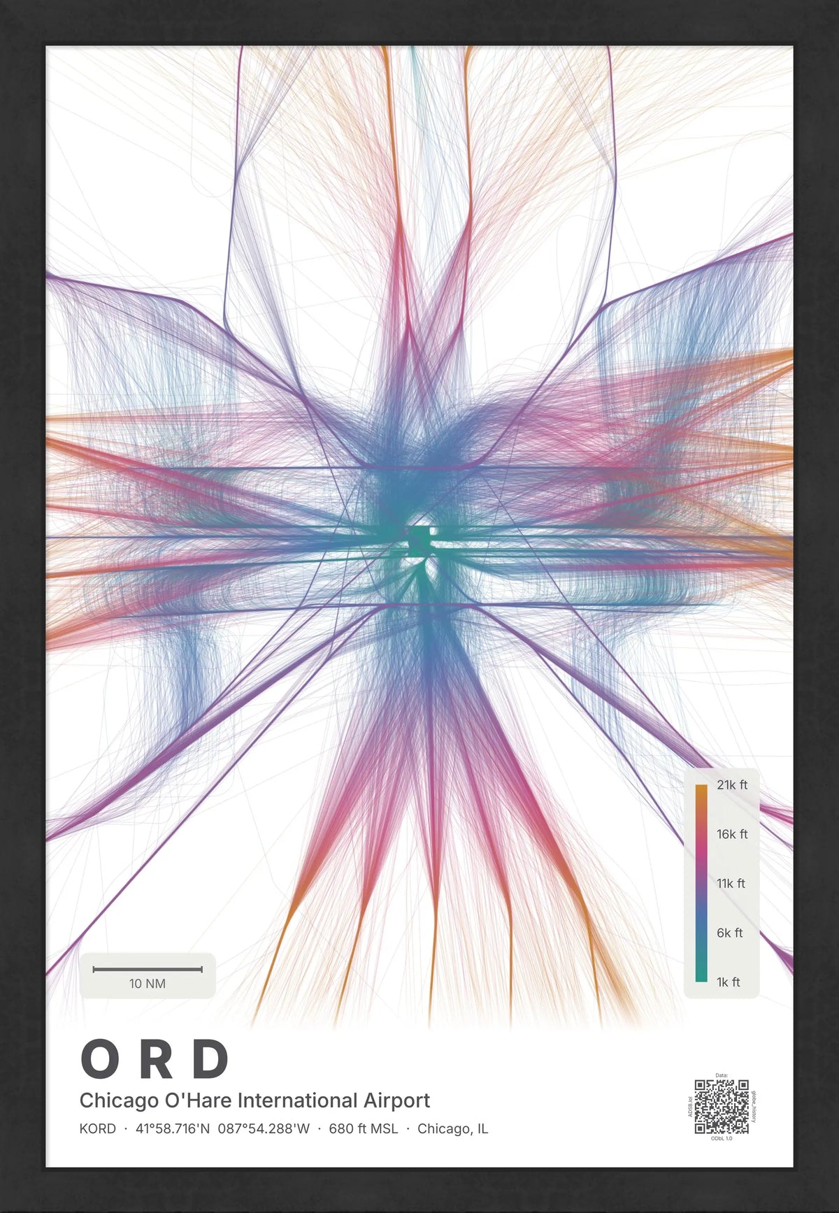 ORD flight path map — Aurora theme · Light [material:framed_black]