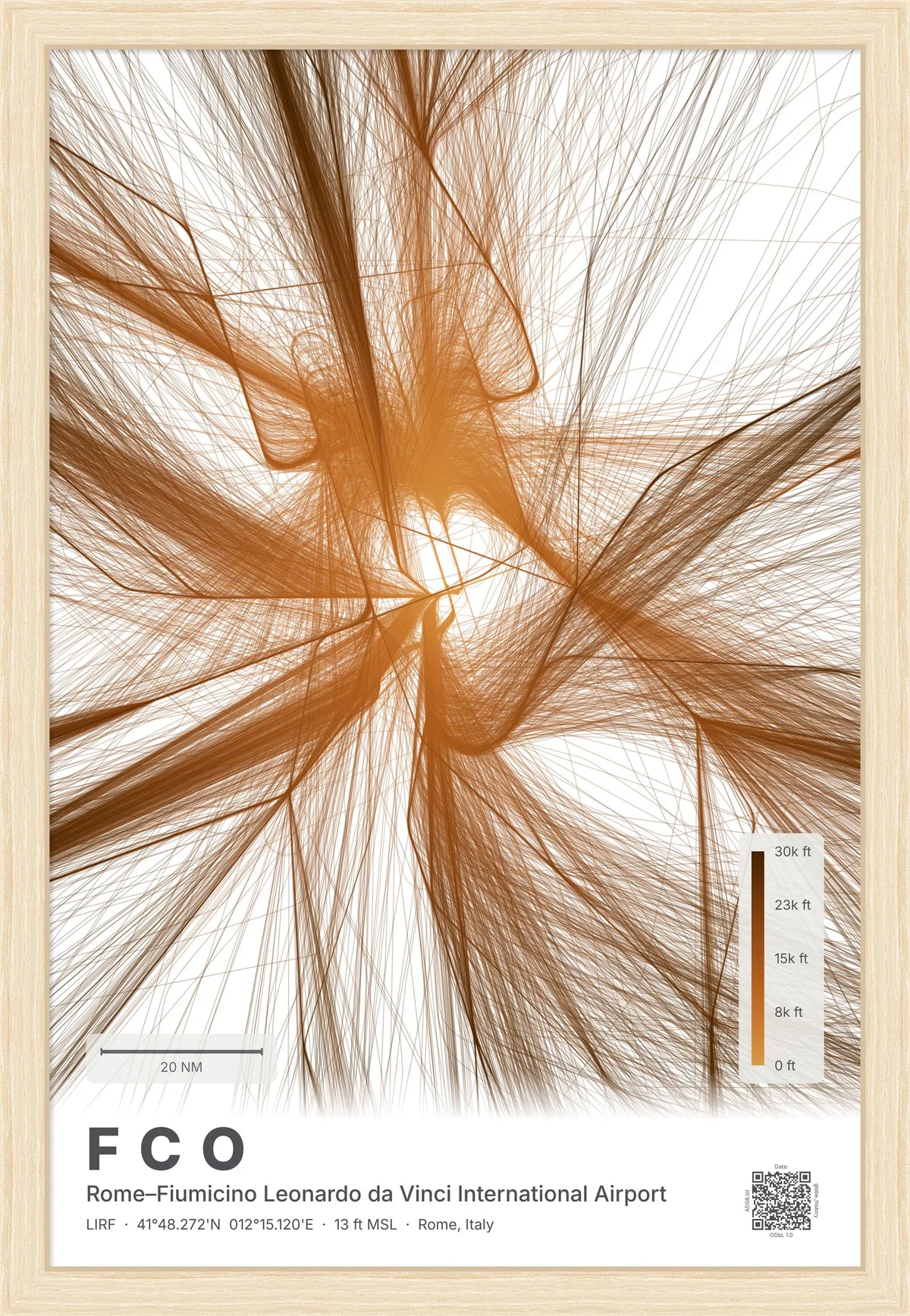 FCO flight path print — Solana theme · Light [material:framed_natural]