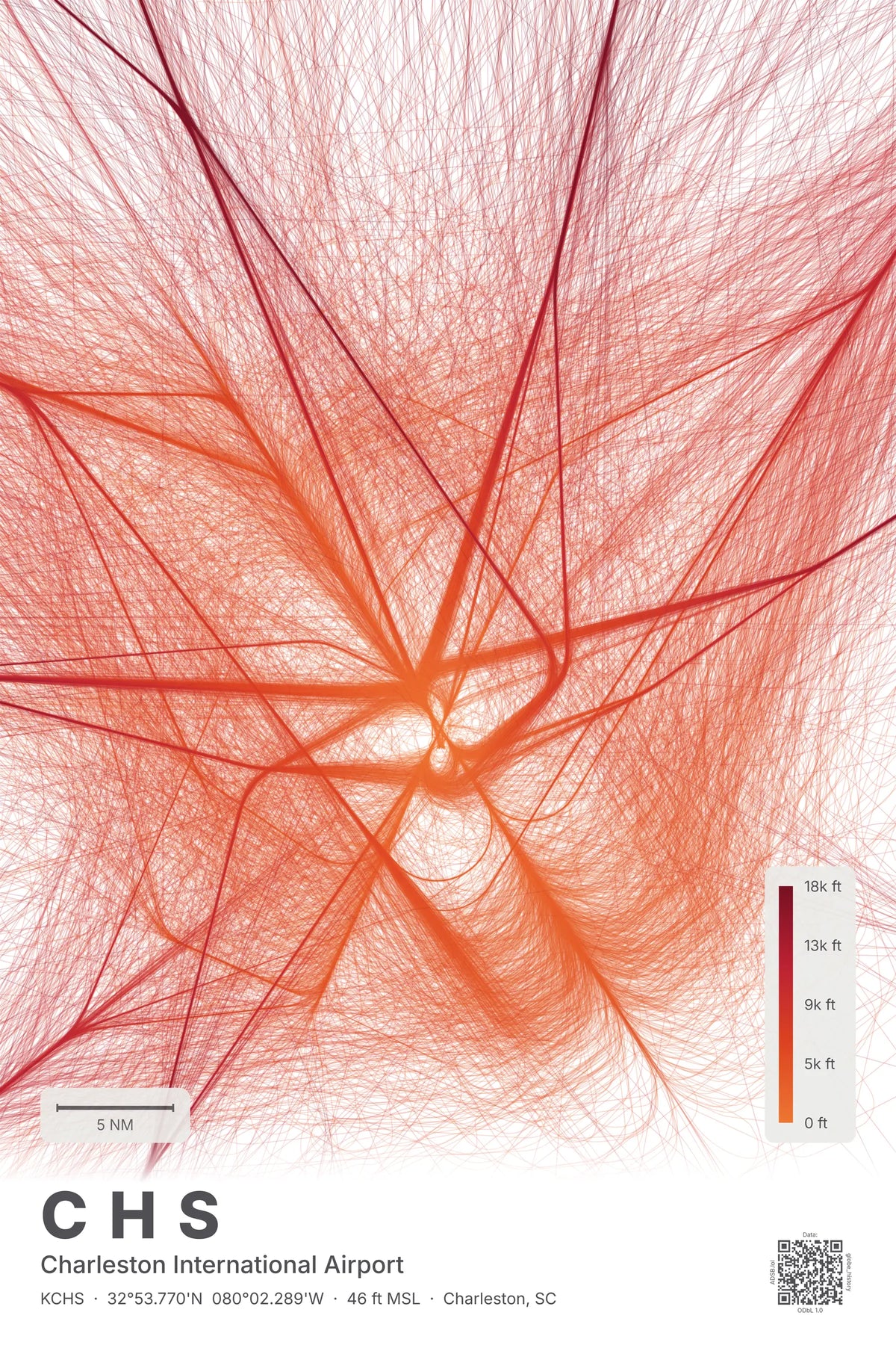 CHS flight path print — Inferno theme · Light