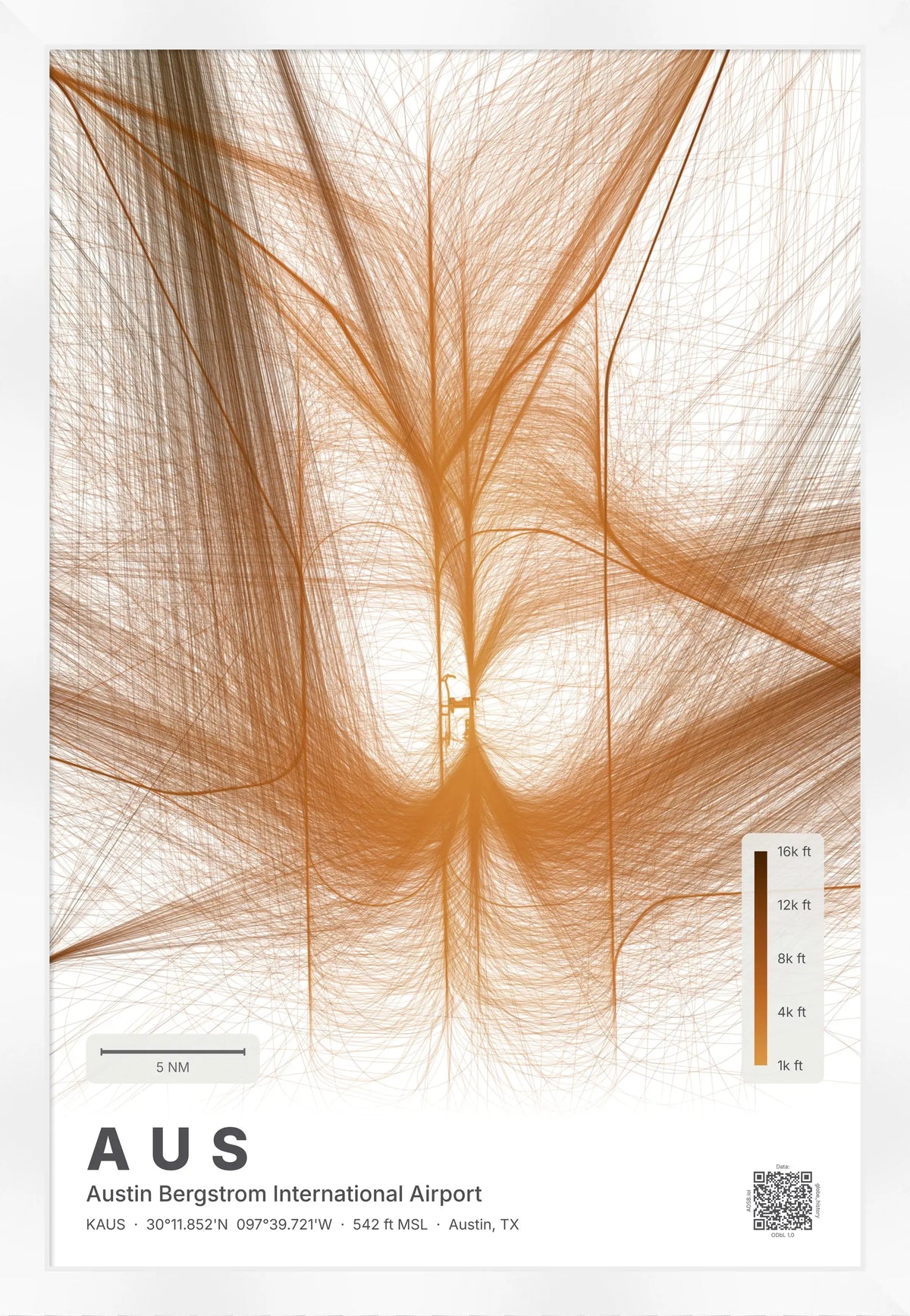 AUS flight path print — Solana theme · Light [material:framed_white]