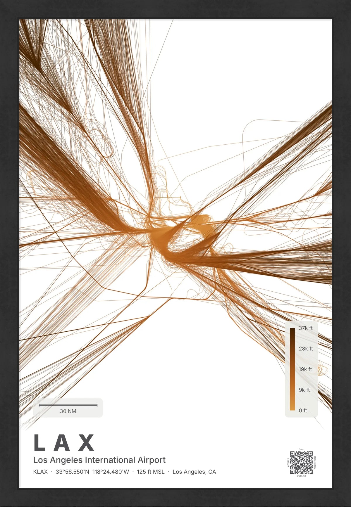 LAX flight path print — Solana theme · Light [material:framed_black]