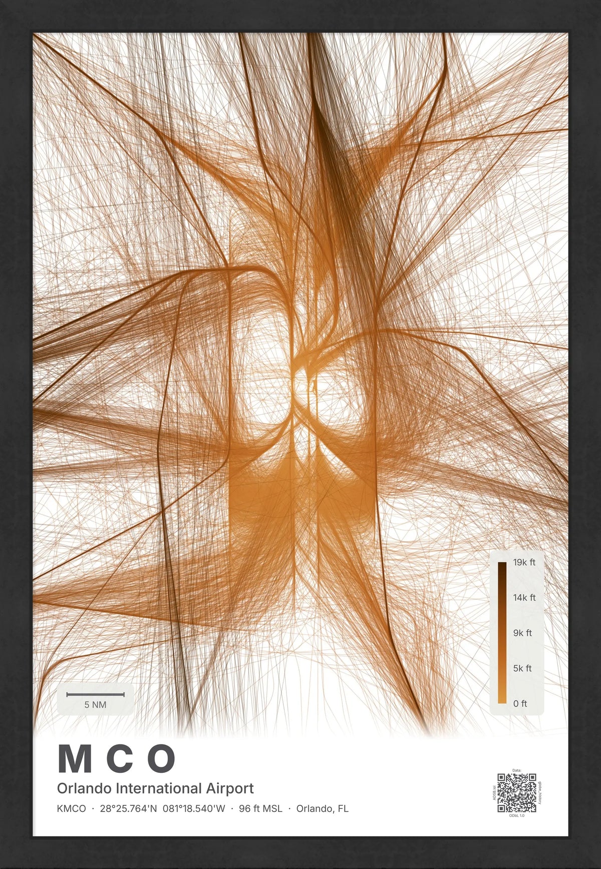MCO flight path map — Solana theme · Light [material:framed_black]