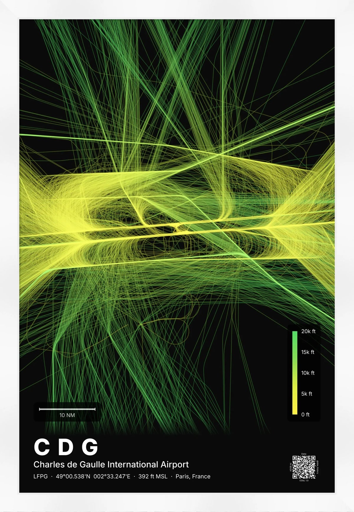 CDG flight path map — Citrus theme · Dark [material:framed_white]