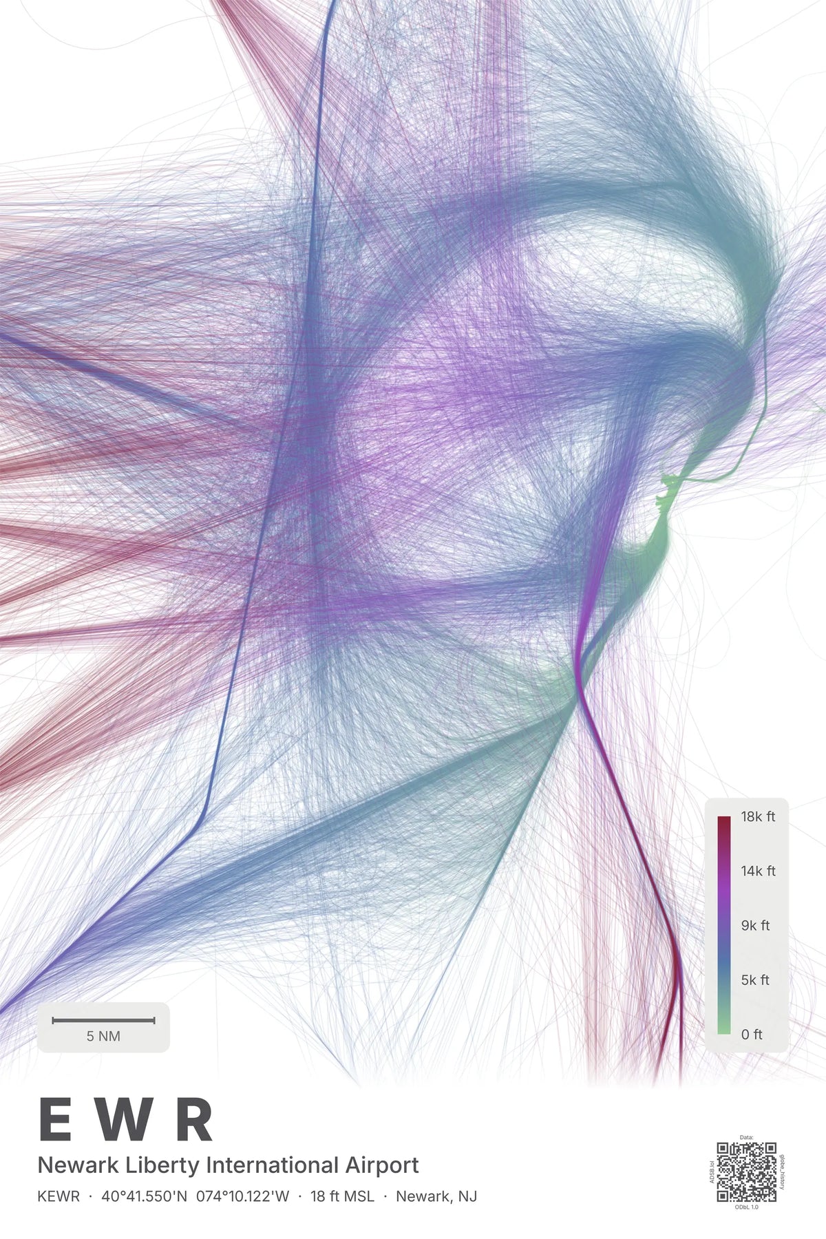 EWR flight path print — Prism theme · Light