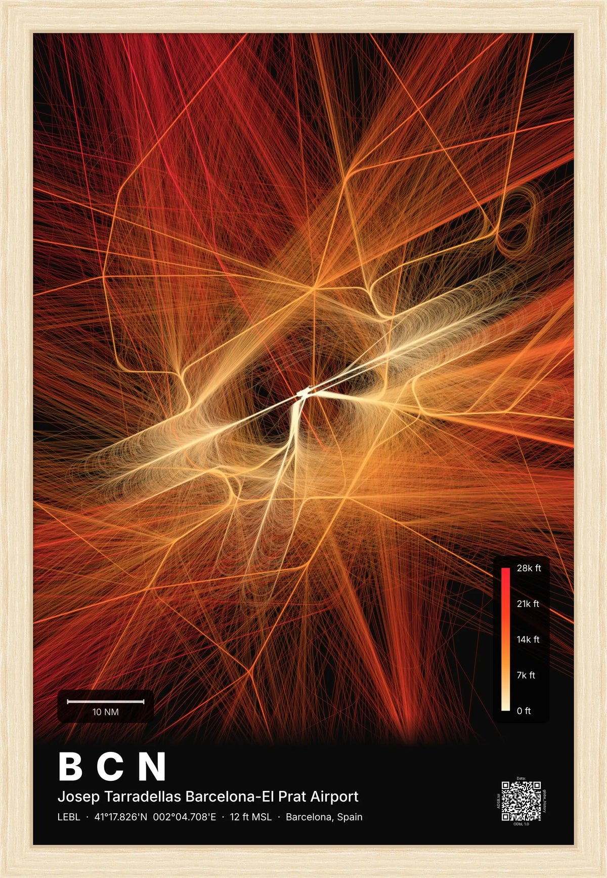 BCN flight path map — Inferno theme · Dark [material:framed_natural]