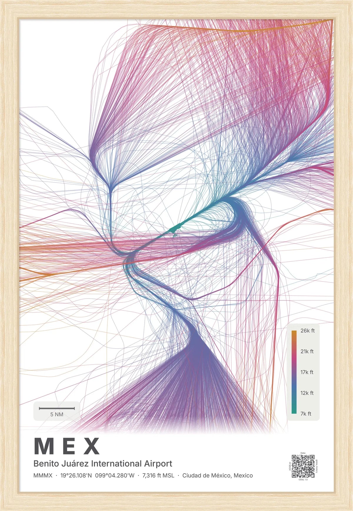 MEX flight path map — Aurora theme · Light [material:framed_natural]
