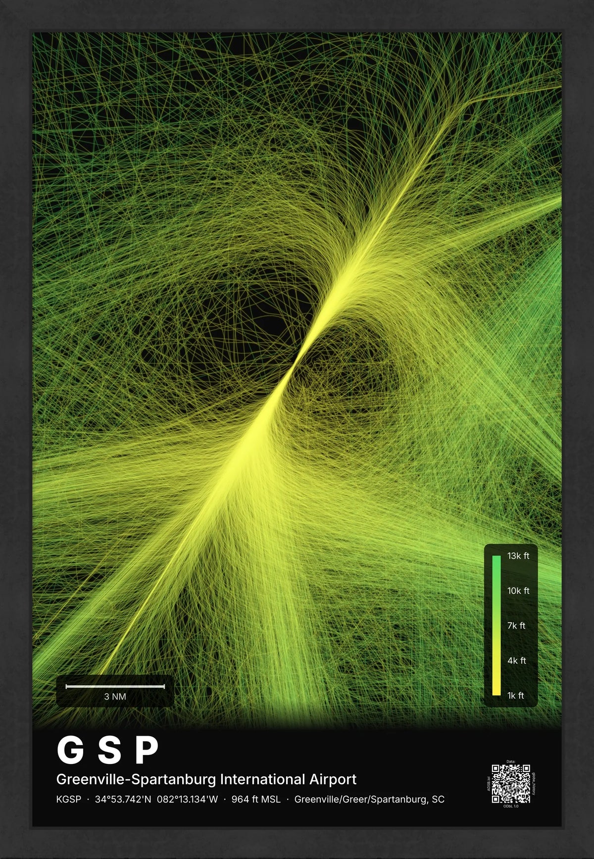 GSP flight path print — Citrus theme · Dark [material:framed_black]