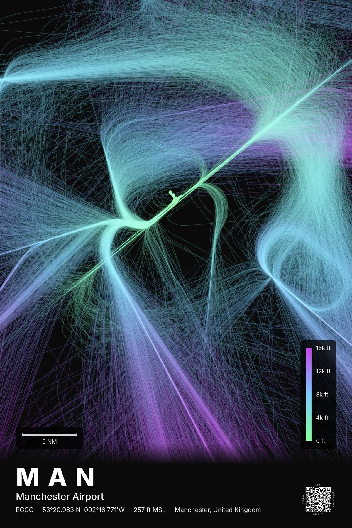 MAN flight path map — Prism theme · Dark