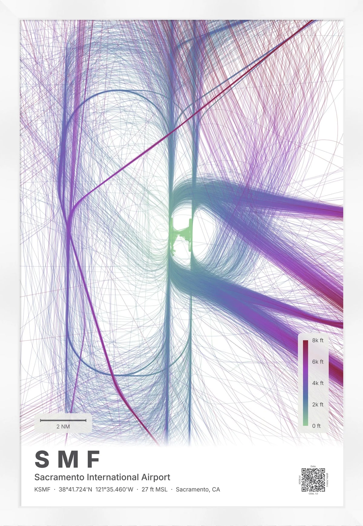 SMF flight path print — Prism theme · Light [material:framed_white]