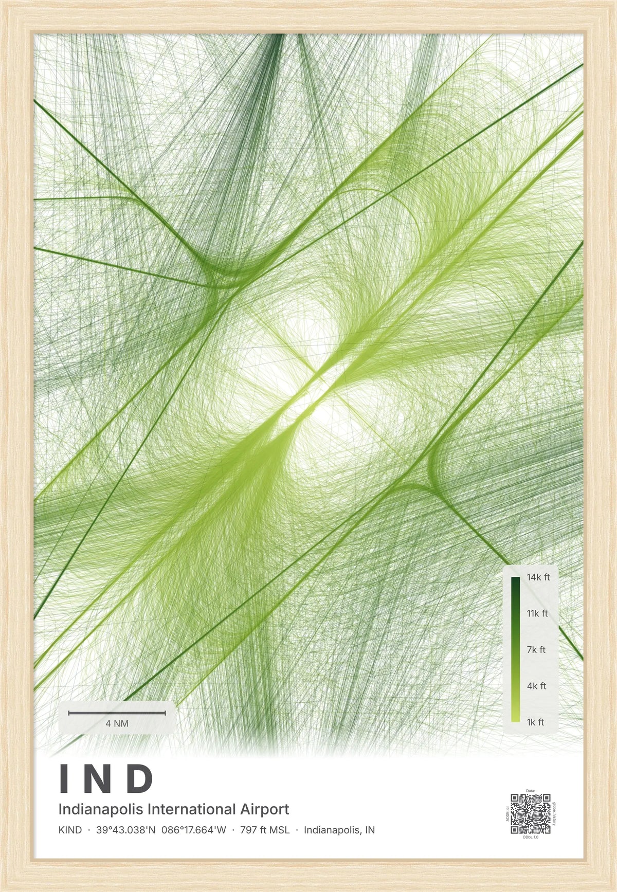 IND flight path print — Citrus theme · Light [material:framed_natural]