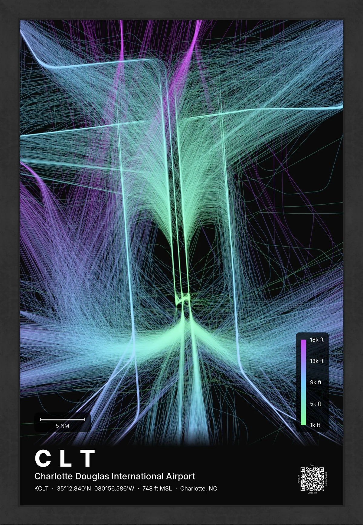 CLT flight path map — Prism theme · Dark [material:framed_black]