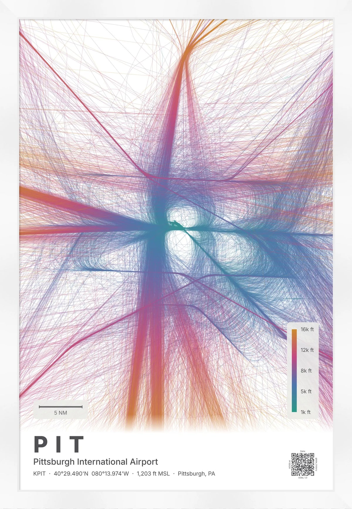 PIT flight path print — Aurora theme · Light [material:framed_white]